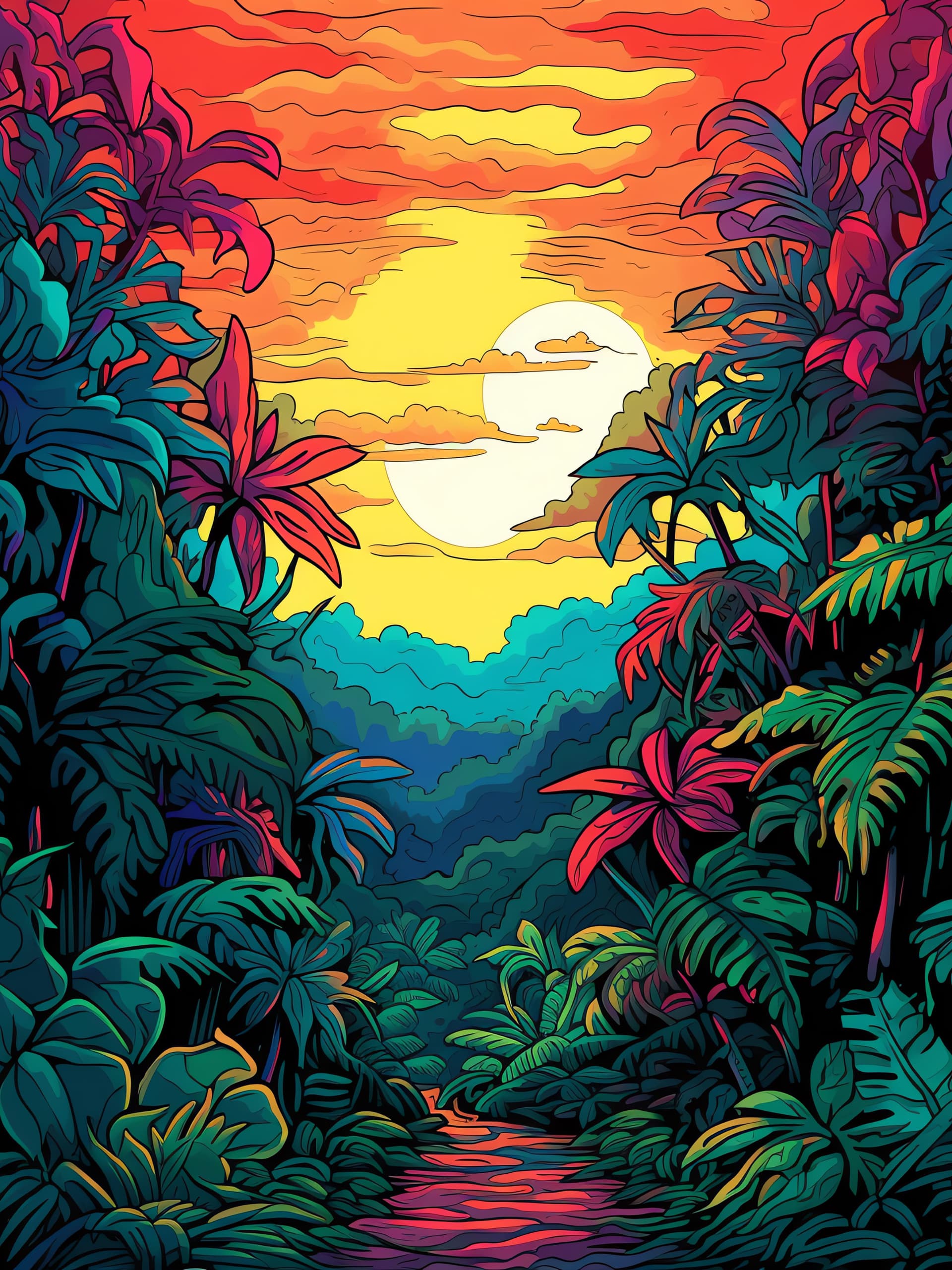 Vibrant Jungle Sunset - Pro phone wallpaper