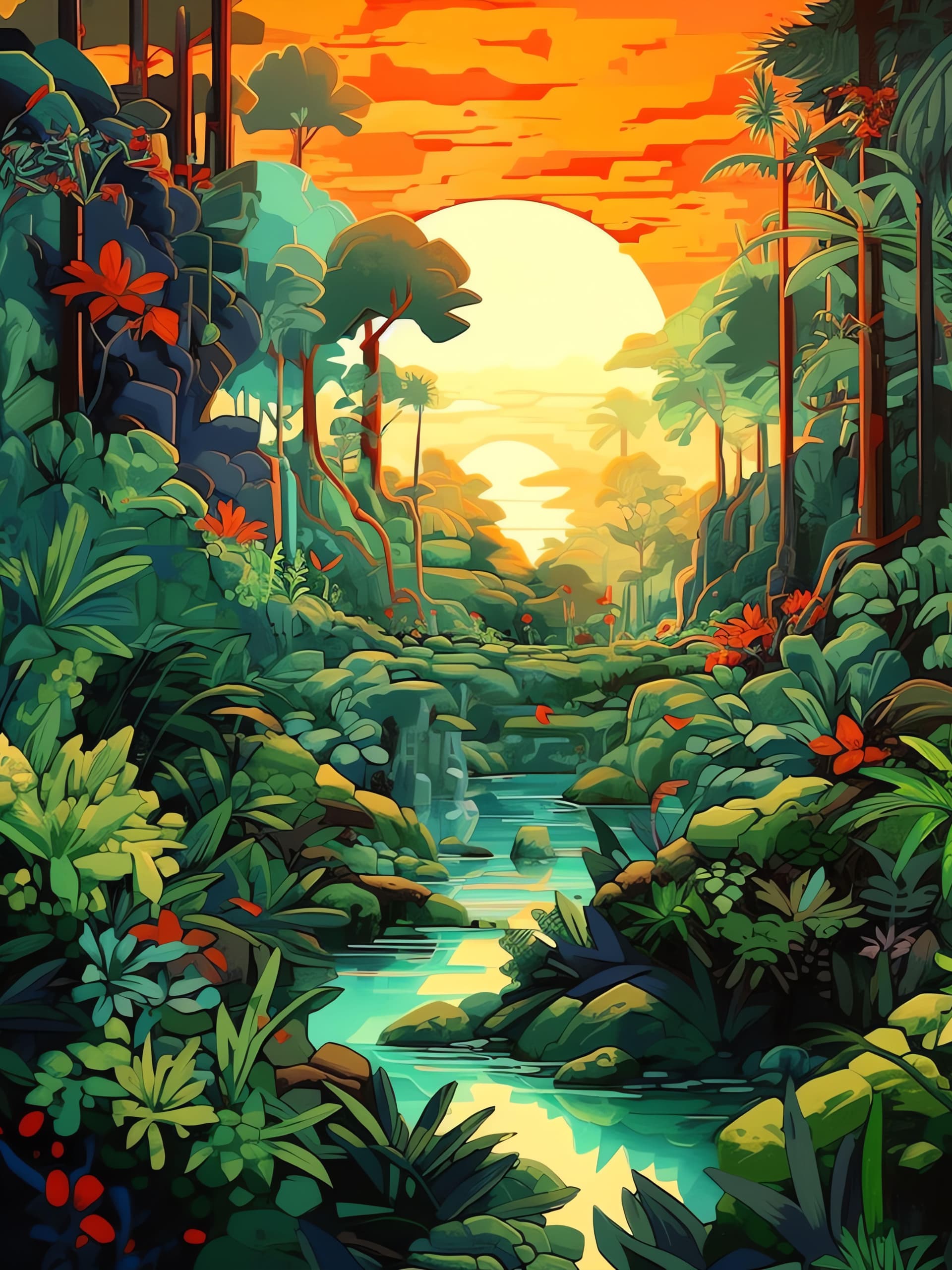 Jungle River Sunset - Pro phone wallpaper