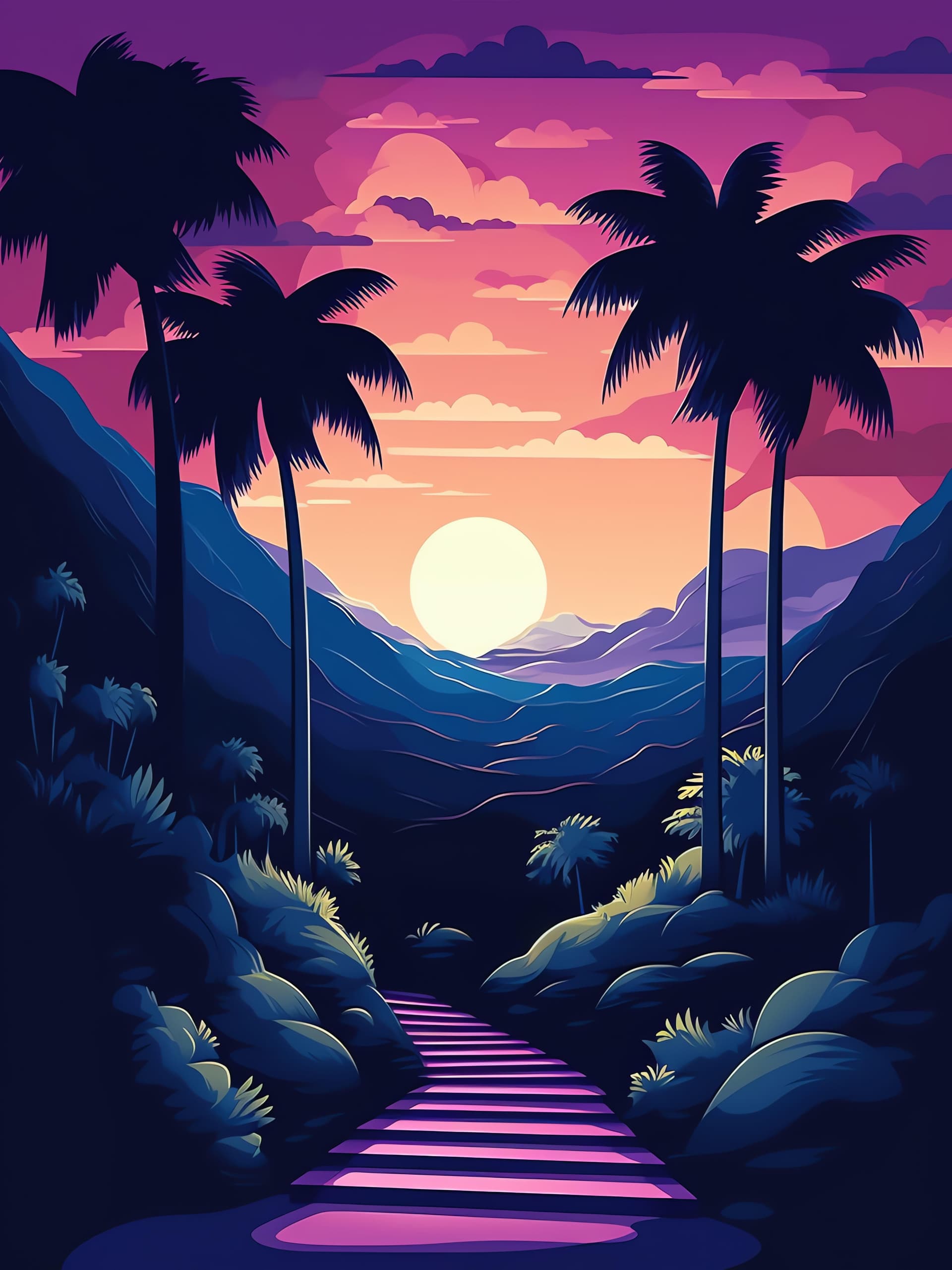 Tropical Sunset Pathway - Pro phone wallpaper