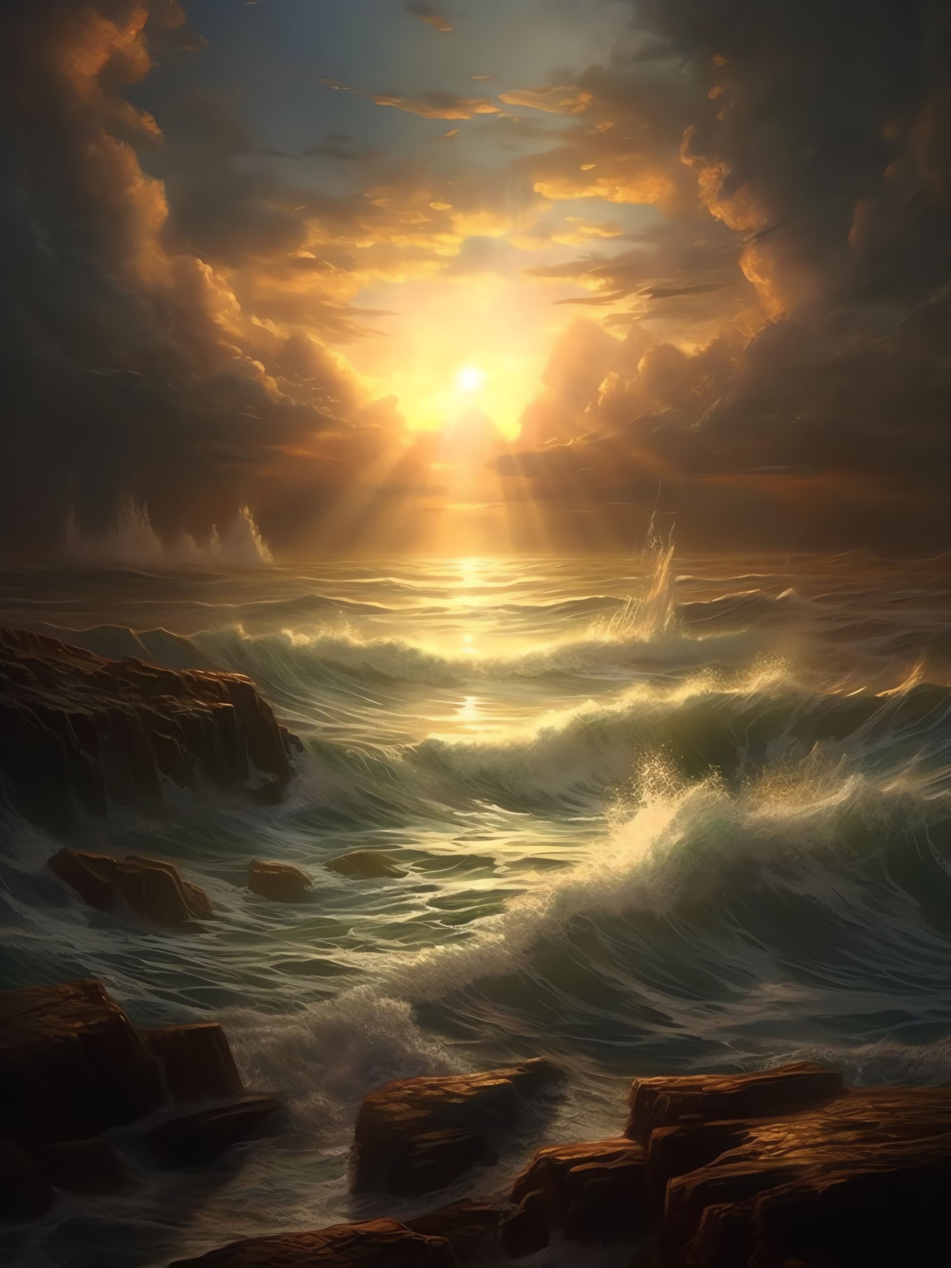 Golden Ocean Storm - Pro phone wallpaper