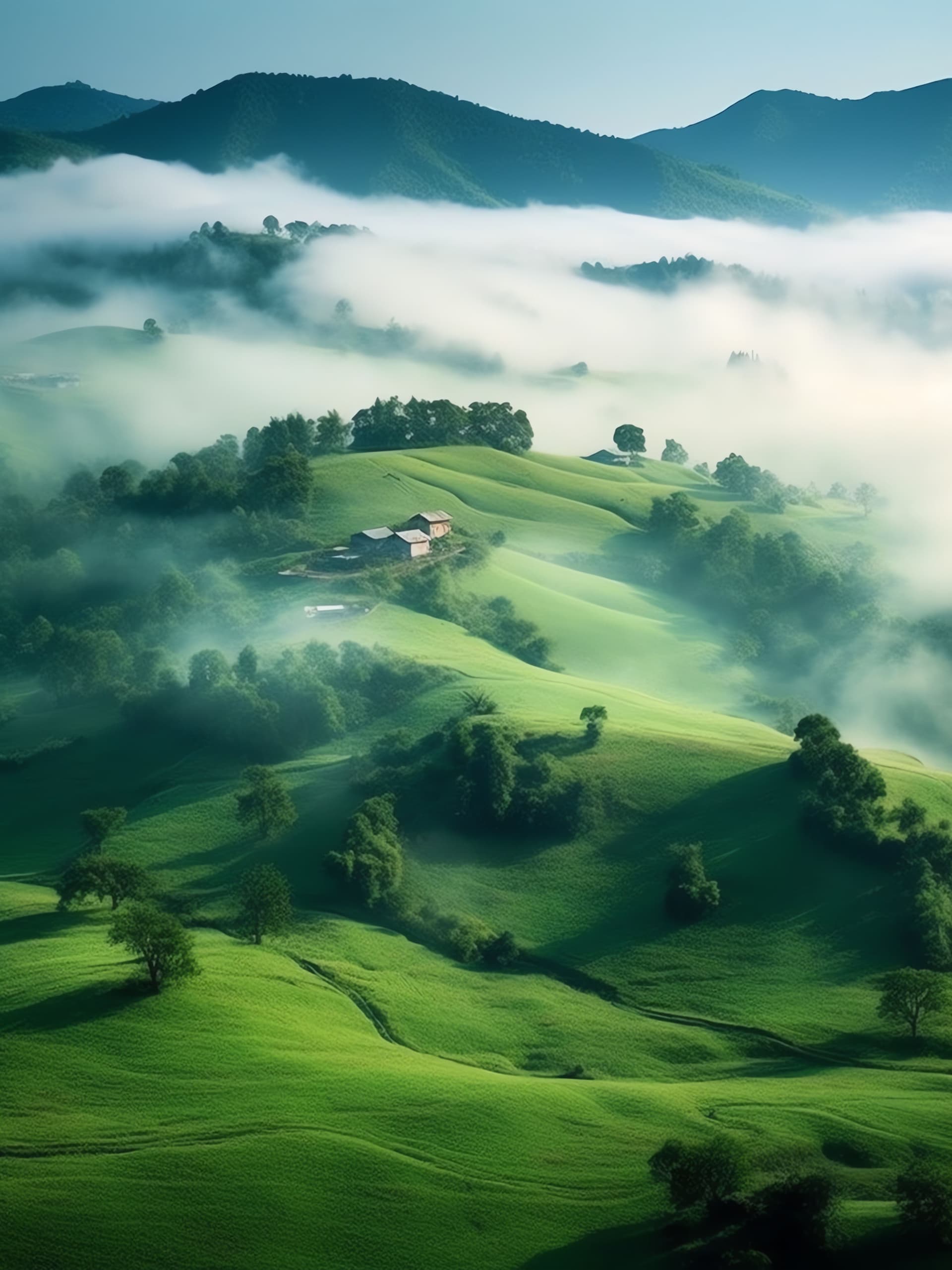 Misty Green Hills - Pro phone wallpaper