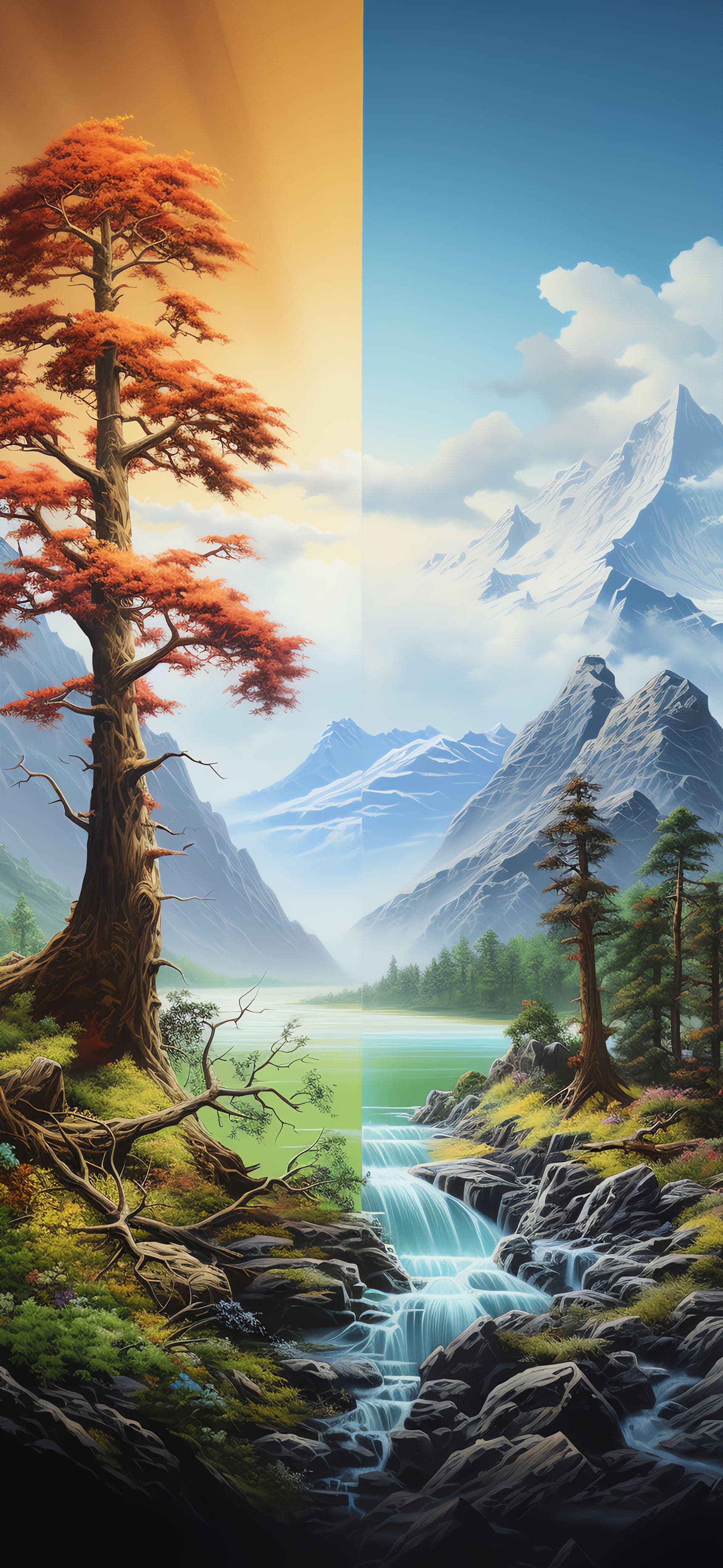 Split Season Landscape - Pro phone wallpaper
