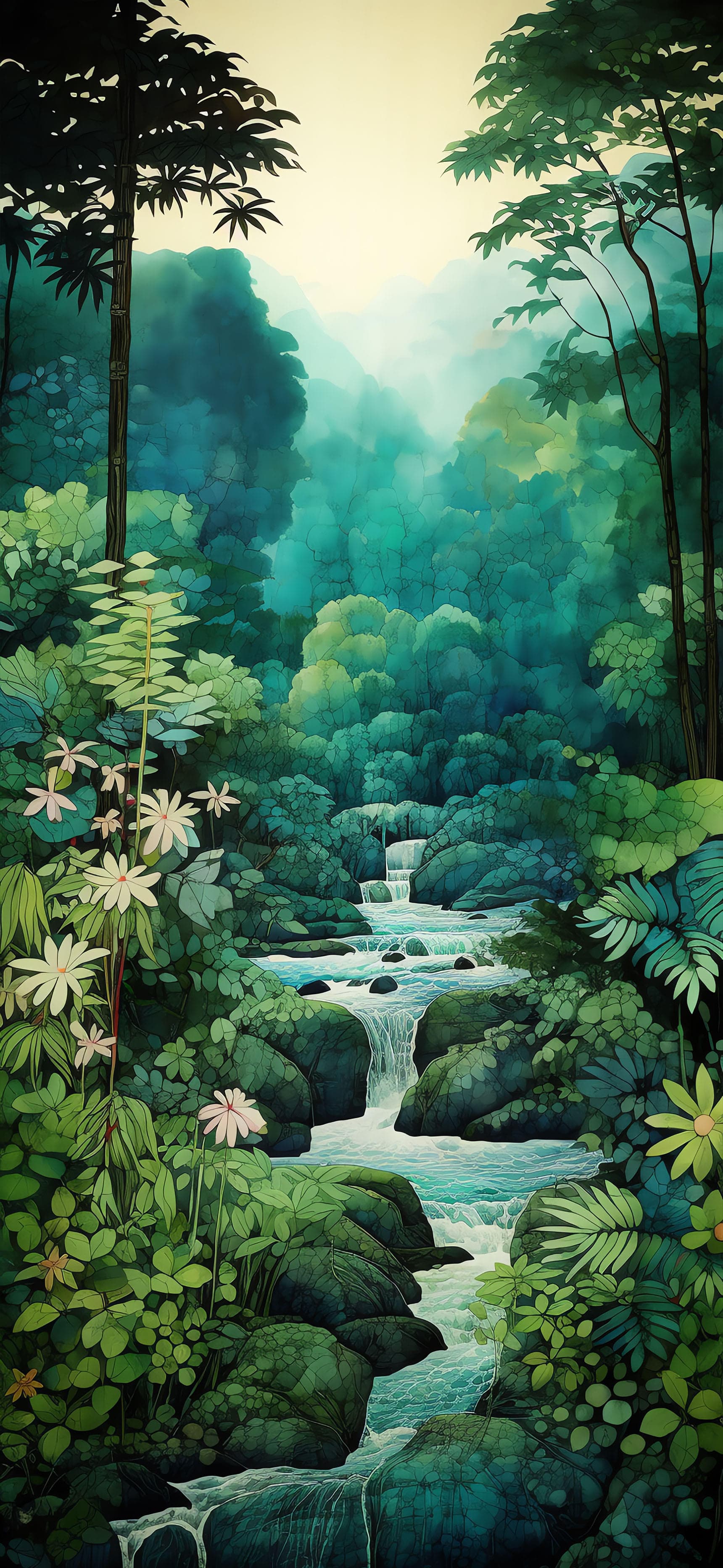 Verdant Forest Waterfall - Pro phone wallpaper