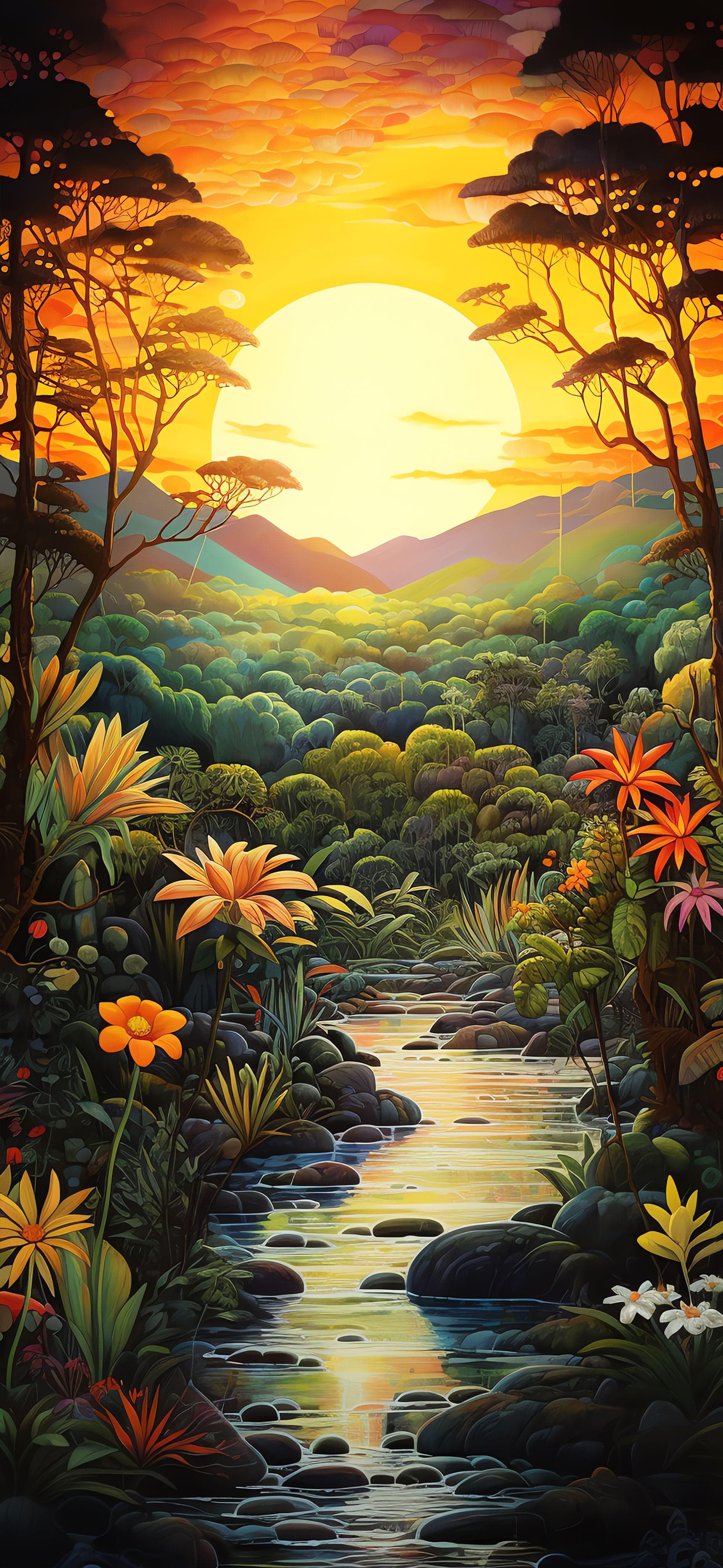 Tropical River Sunset - Pro phone wallpaper
