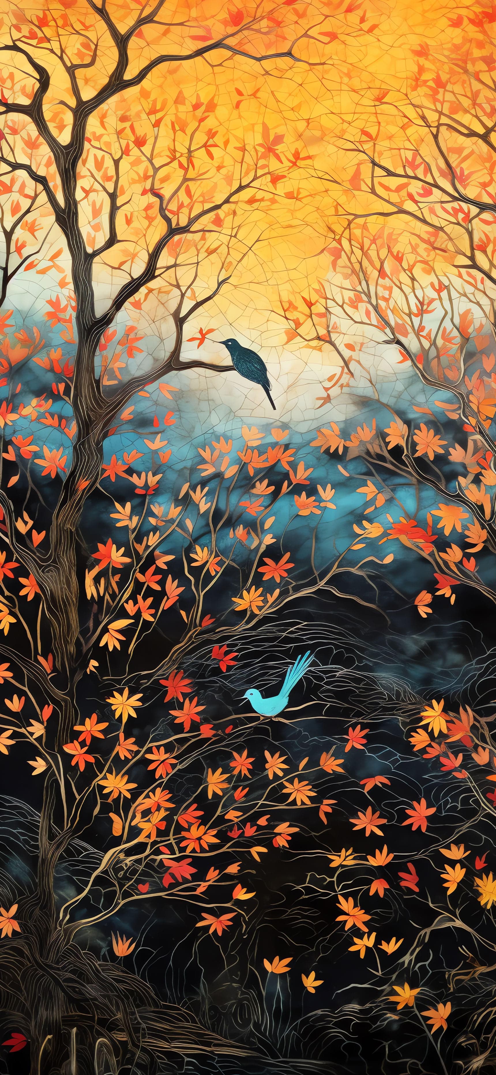 Autumnal Bird Scene - Pro phone wallpaper