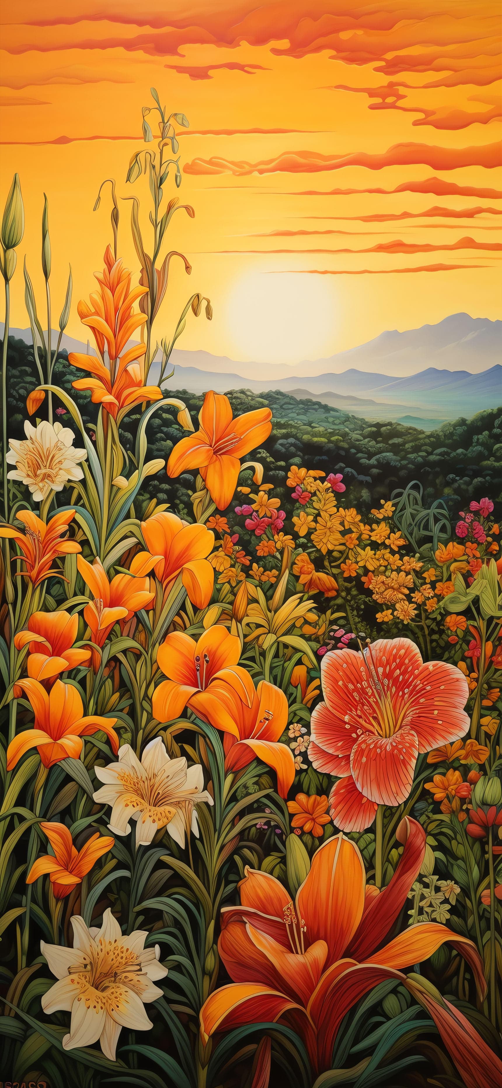 Floral Sunset Meadow - Pro phone wallpaper