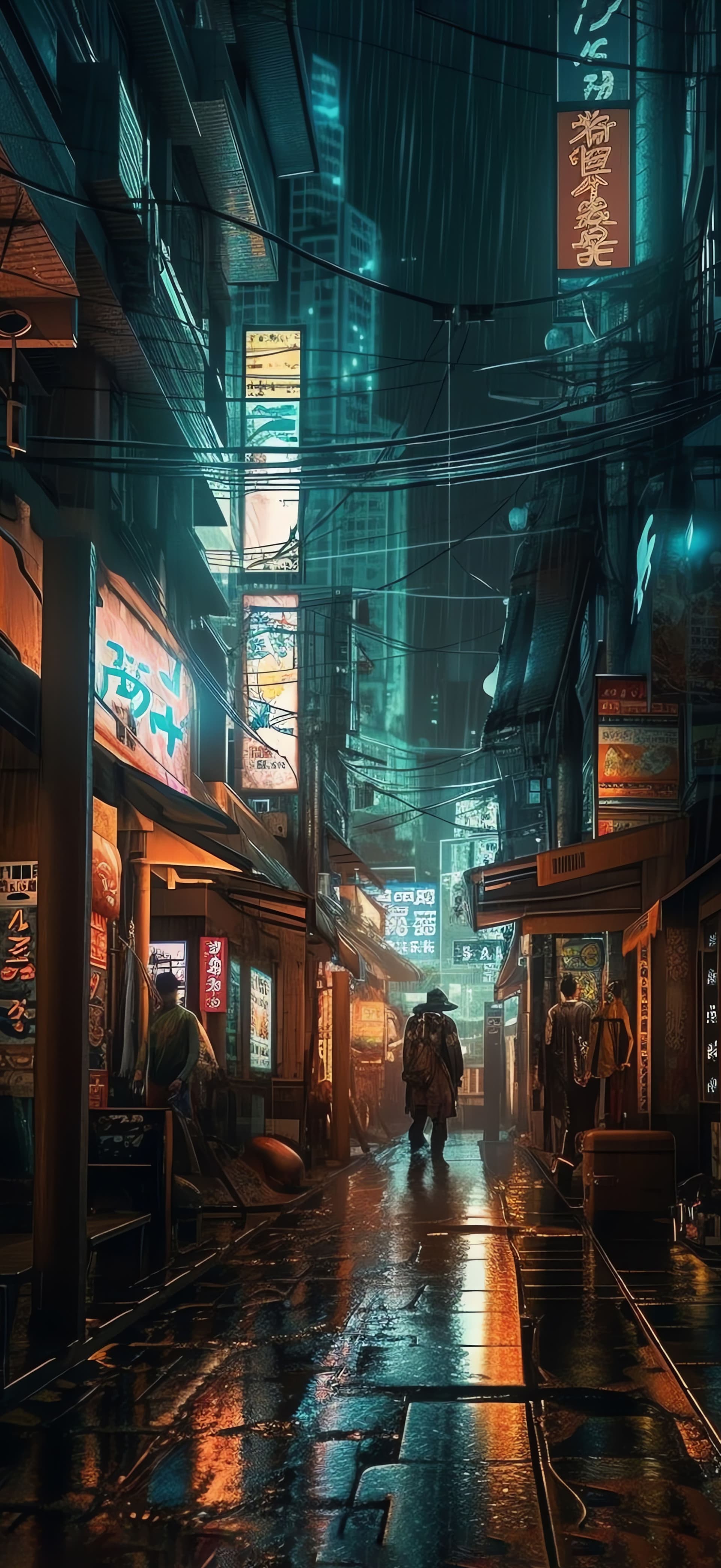 Cyberpunk City Alley - Pro phone wallpaper