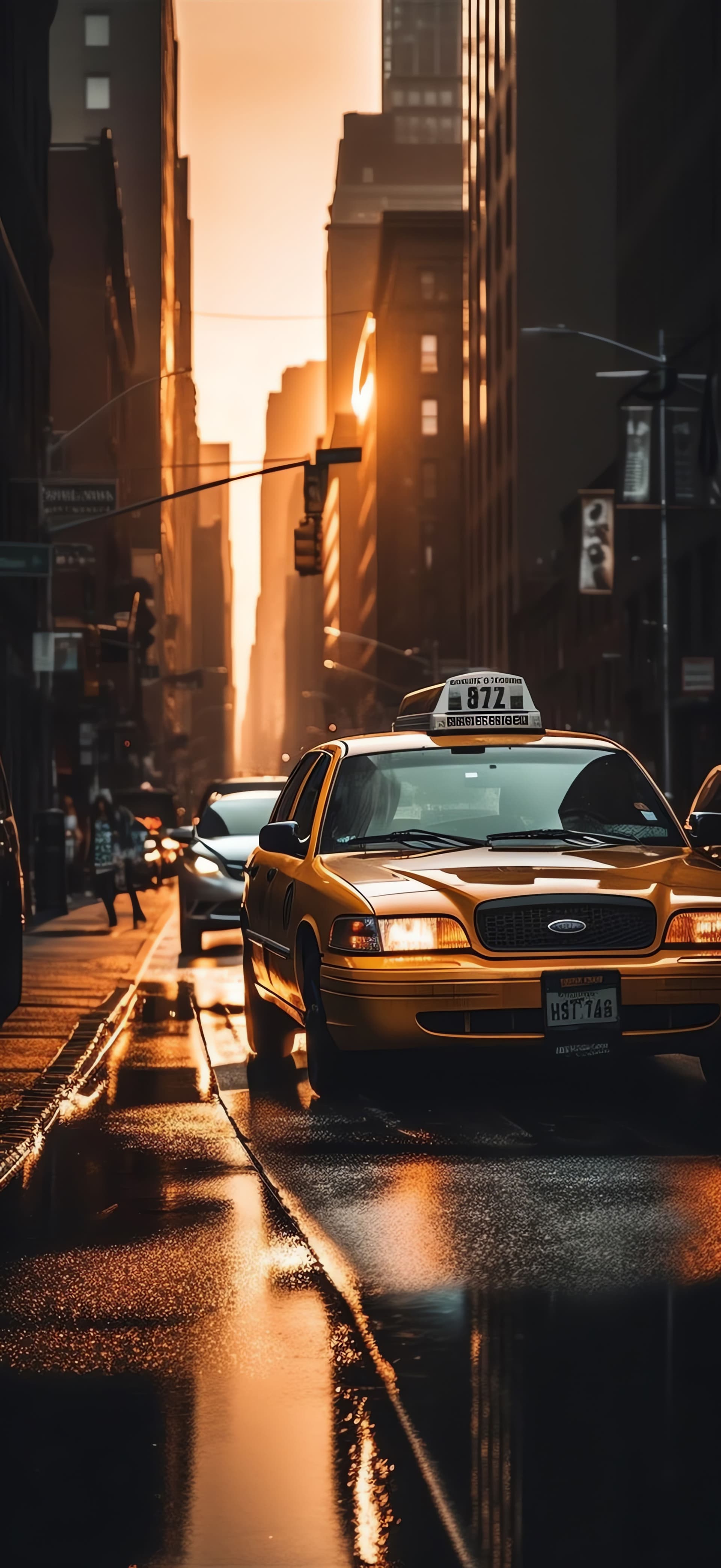 City Taxi Reflection - Pro phone wallpaper