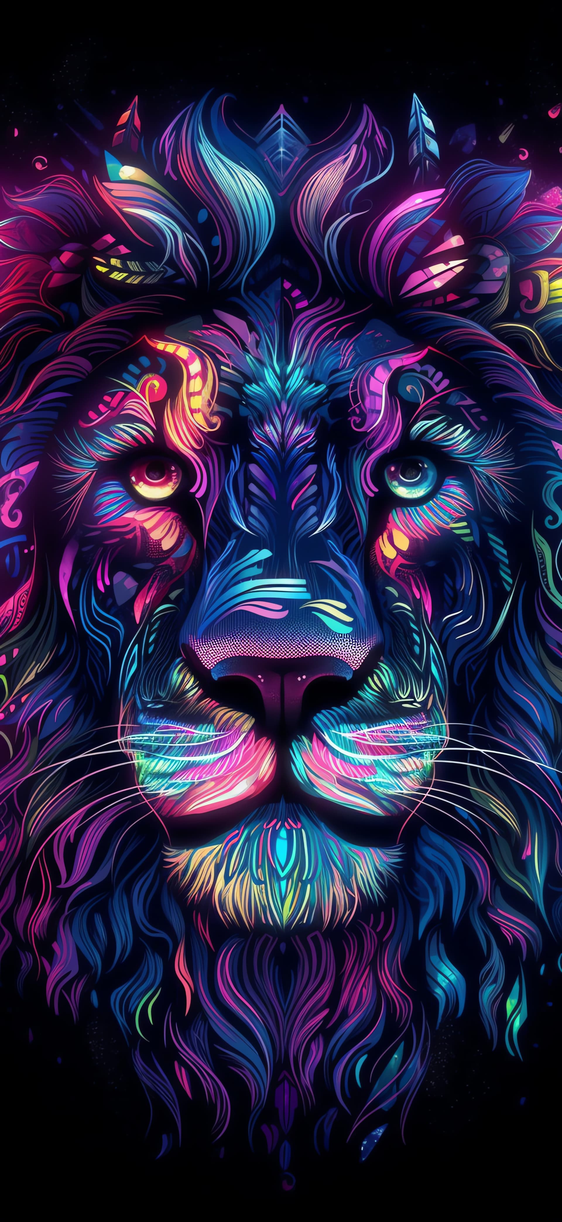 Psychedelic Lion Portrait - Pro phone wallpaper
