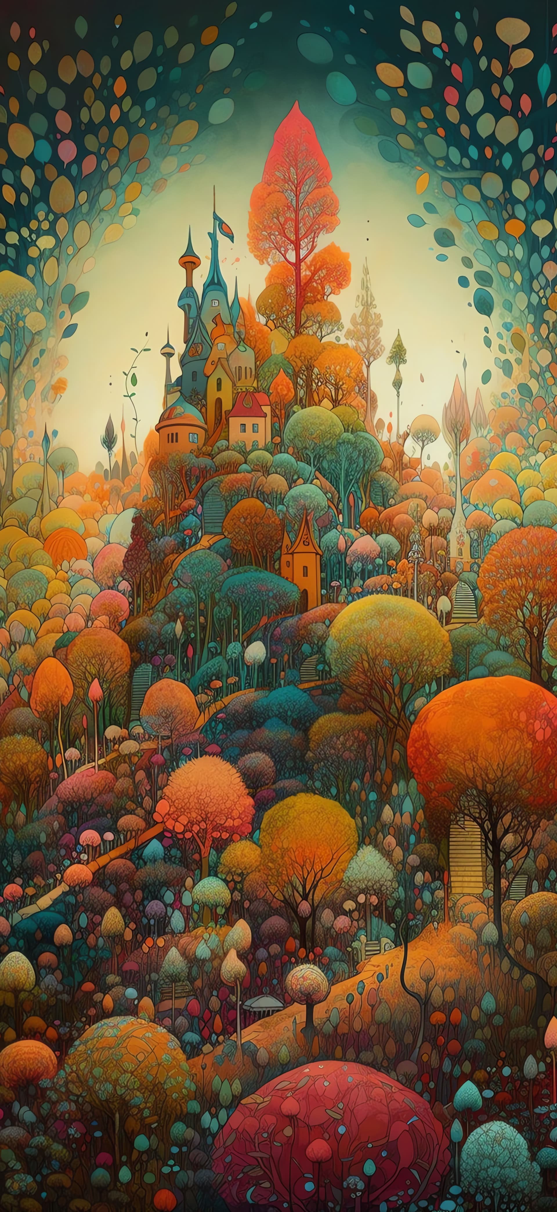 Whimsical Forest Village - Pro phone wallpaper