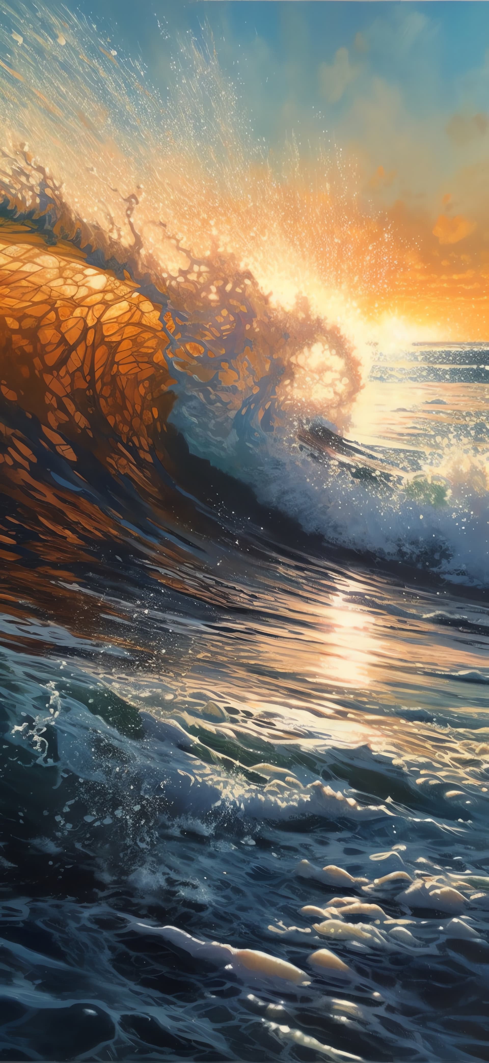 Golden Ocean Wave - Pro phone wallpaper