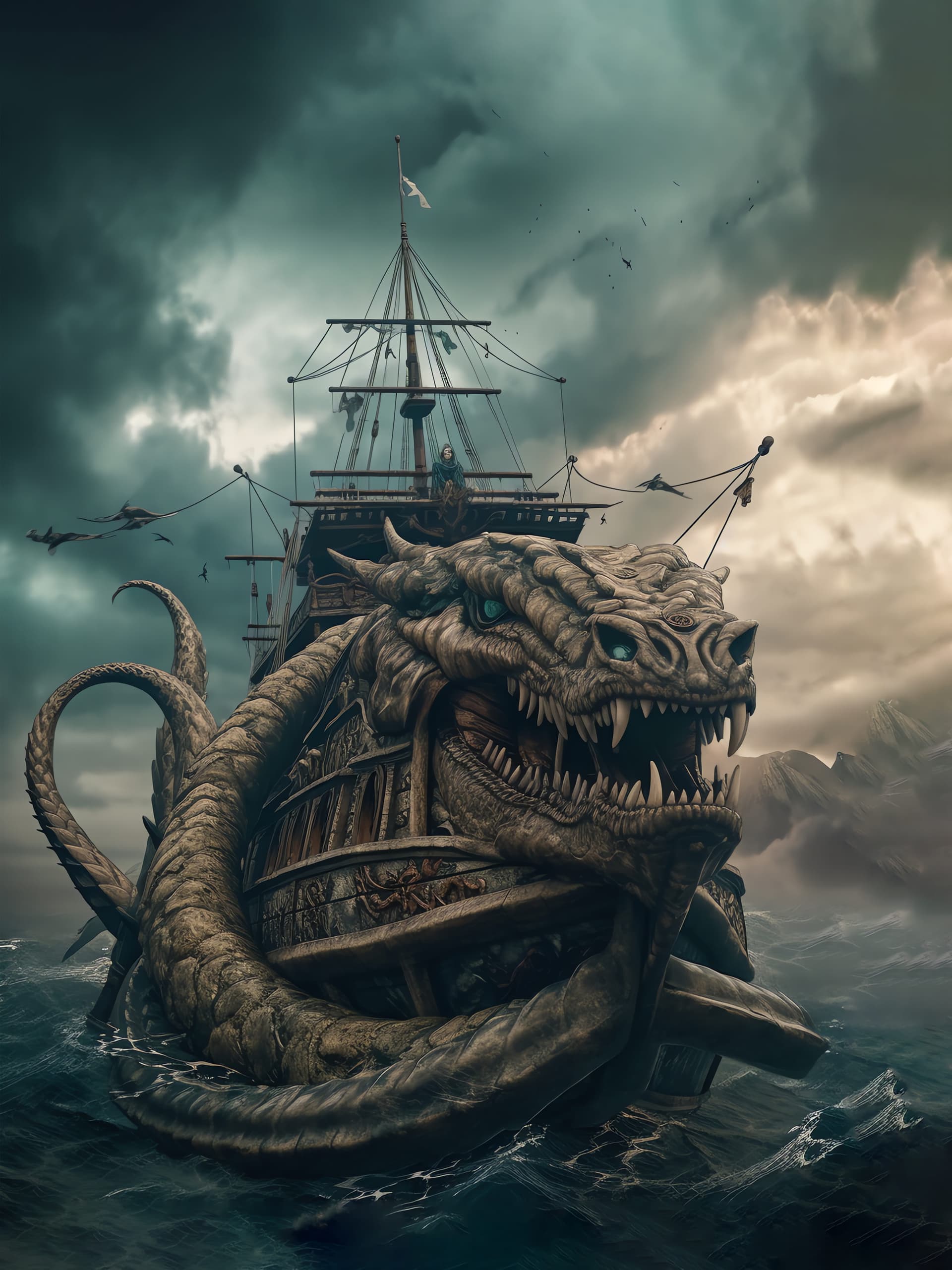 Dragon Ship Storm - Pro phone wallpaper