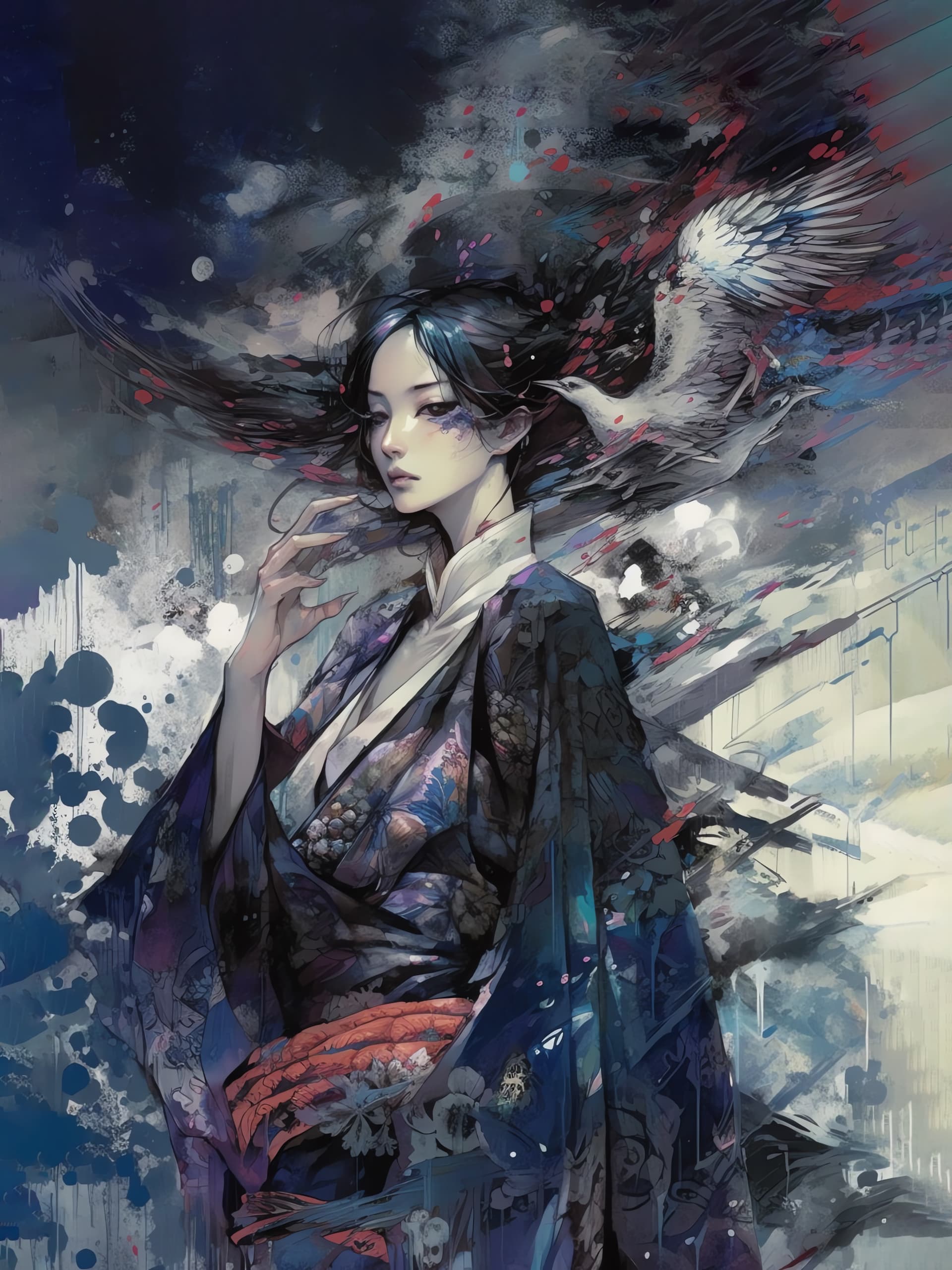 Kimono Bird Serenity - Pro phone wallpaper