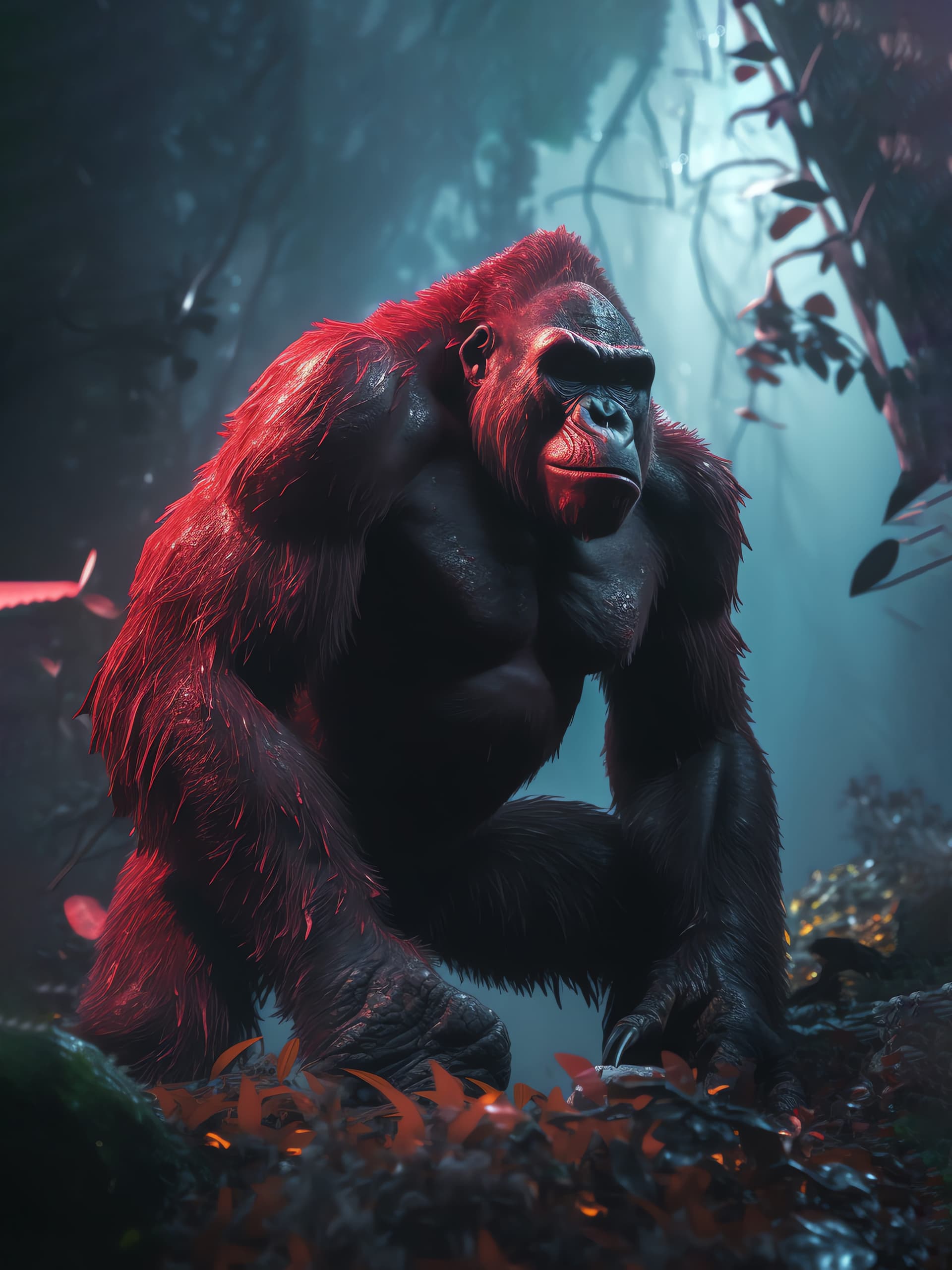 Red Gorilla Forest - Pro phone wallpaper