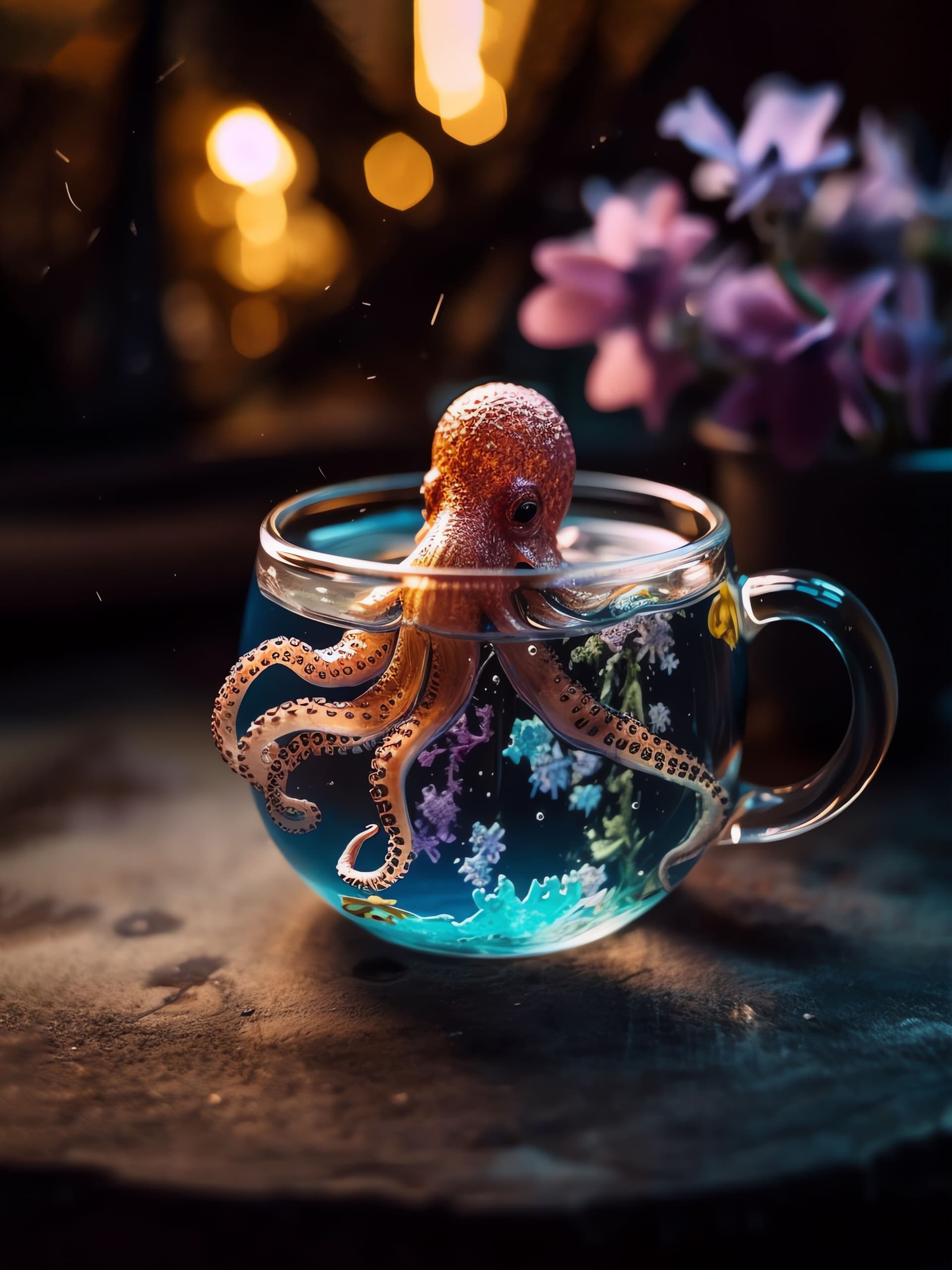 Teacup Octopus Surreal - Pro phone wallpaper