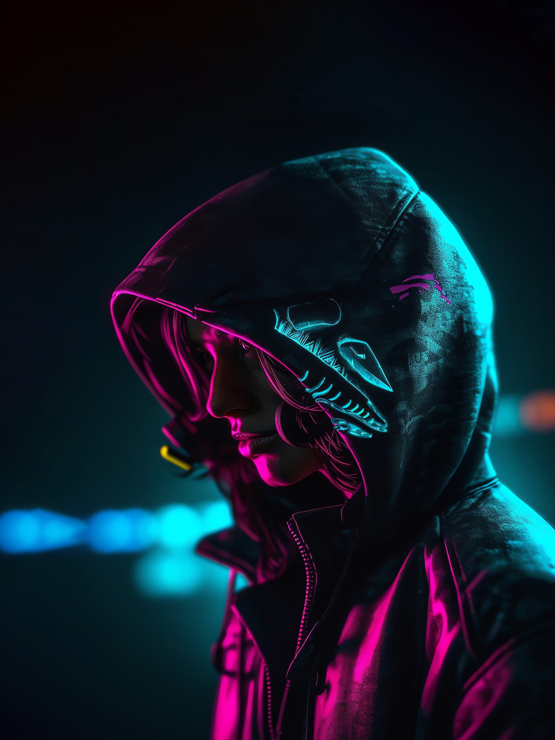 Cyberpunk Hooded Figure - Pro phone wallpaper