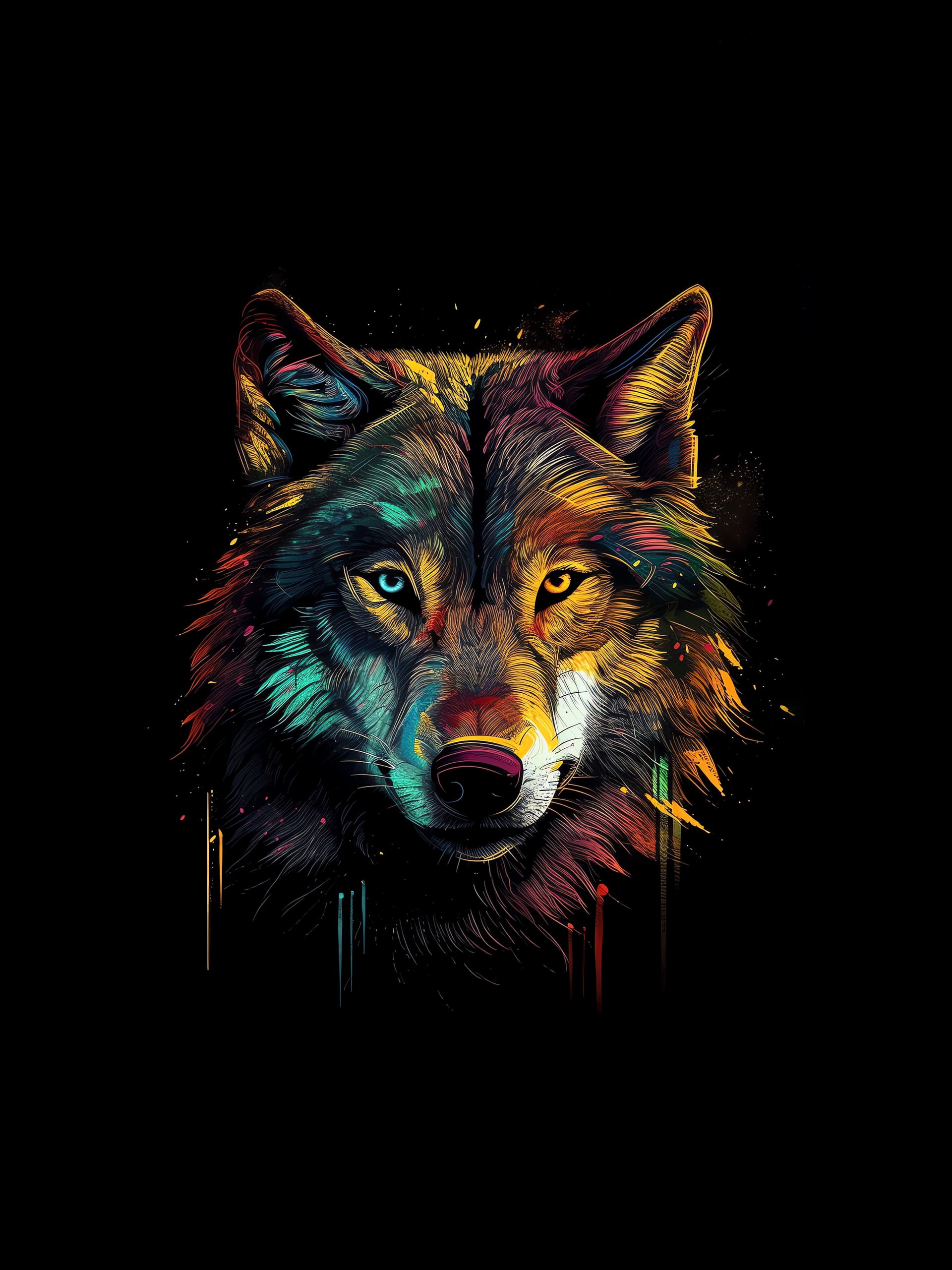 Colorful Wolf Portrait - Pro phone wallpaper