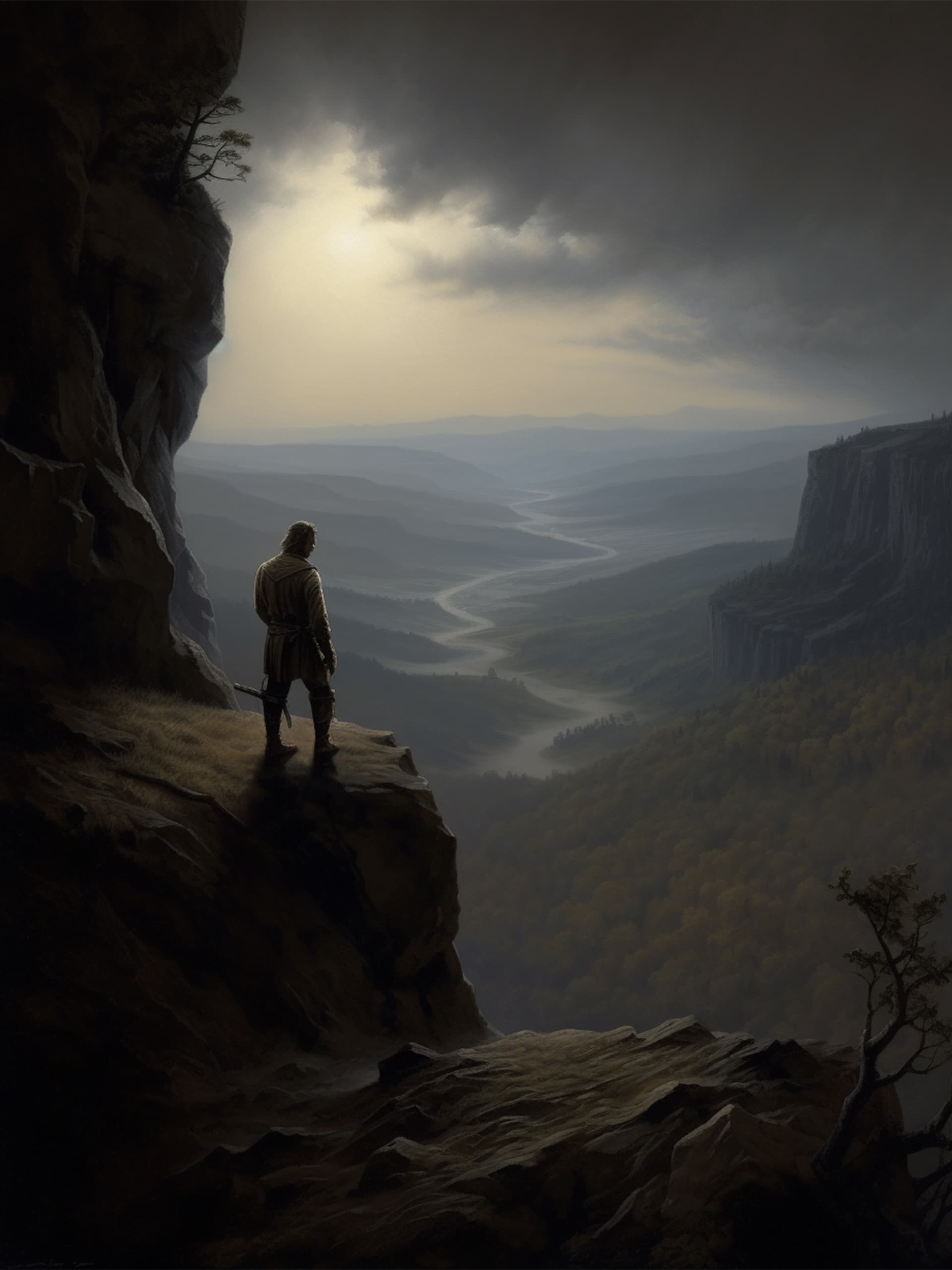 Cliffside Lonely Wanderer - Pro phone wallpaper
