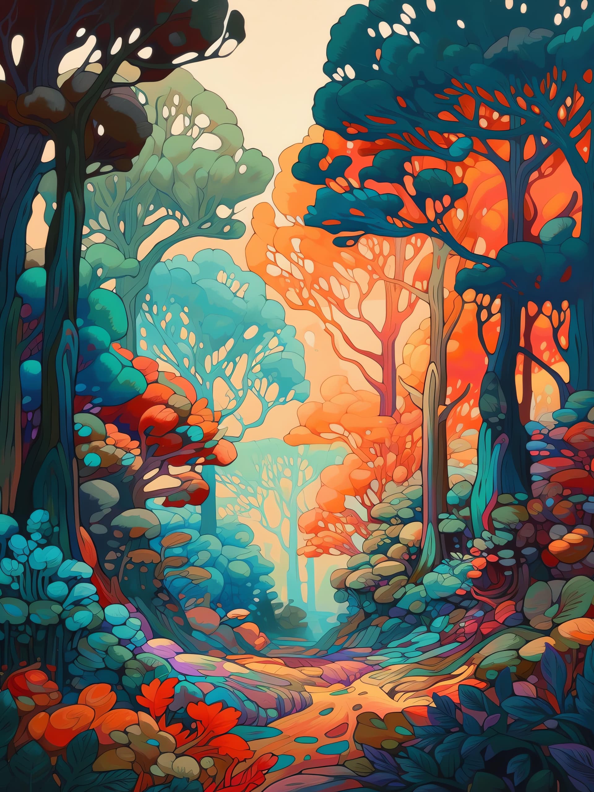 Psychedelic Forest Path - Pro phone wallpaper