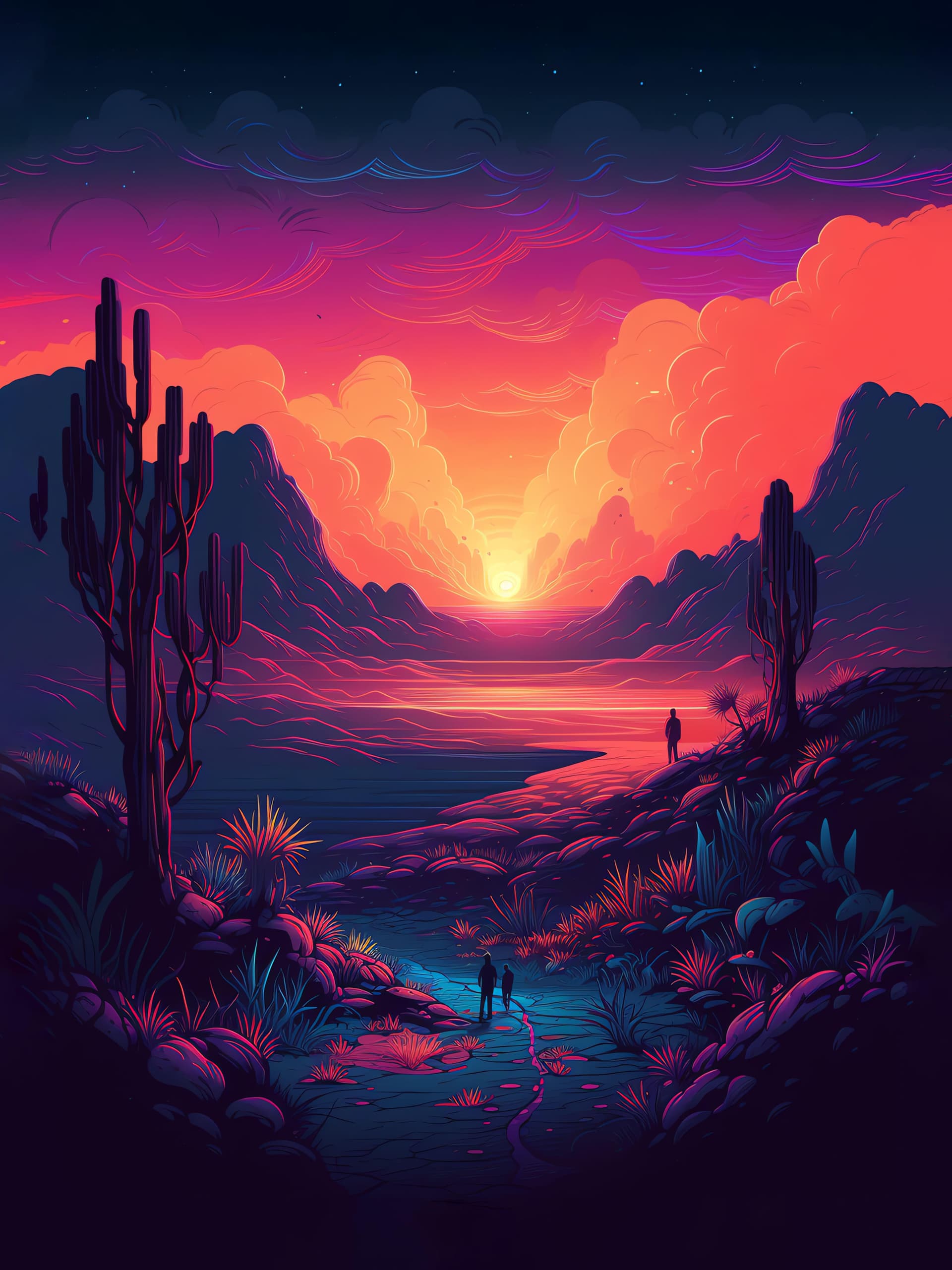 Desert Sunset Walk - Pro phone wallpaper