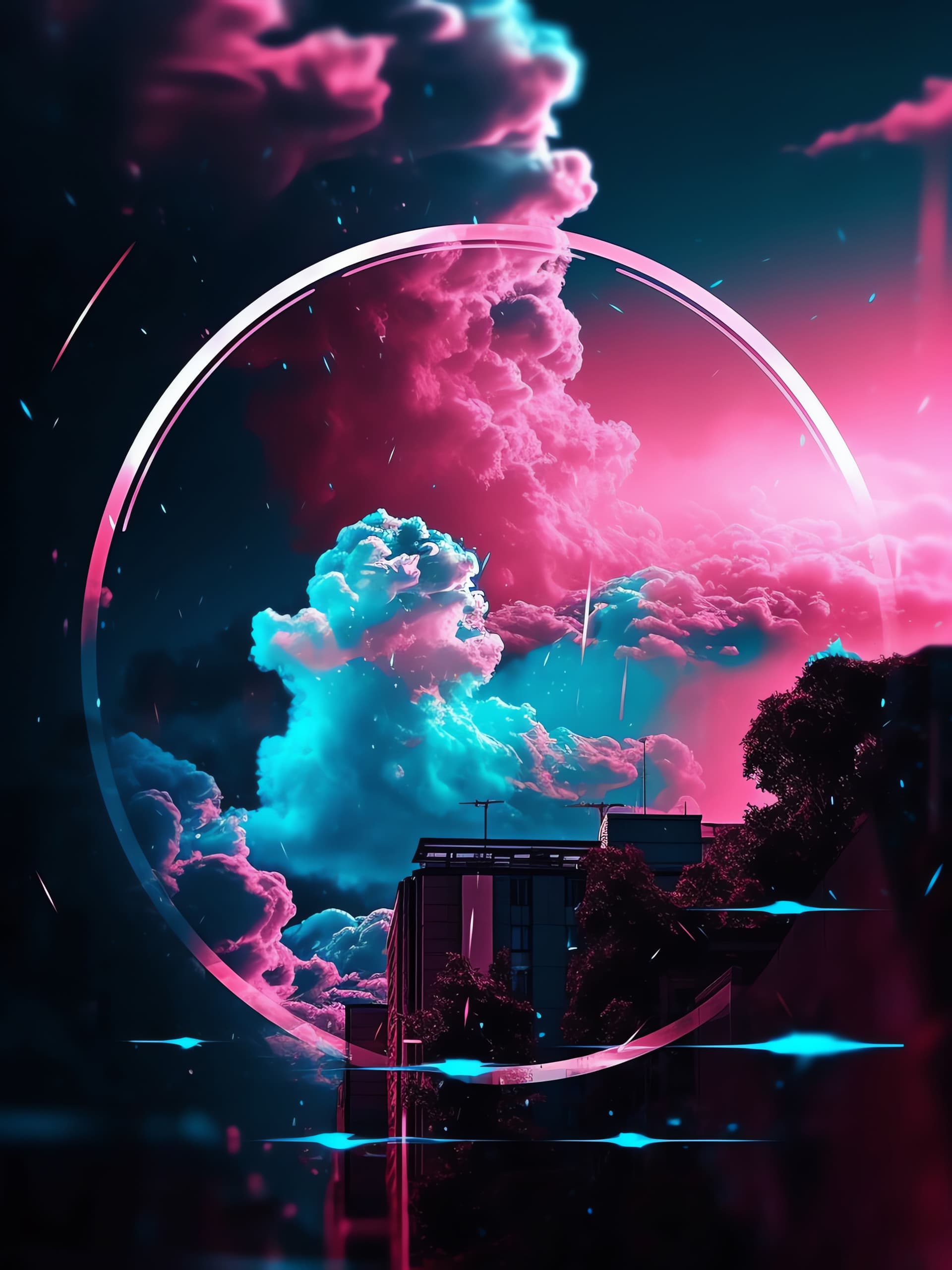 Neon Cloudscape City - Pro phone wallpaper