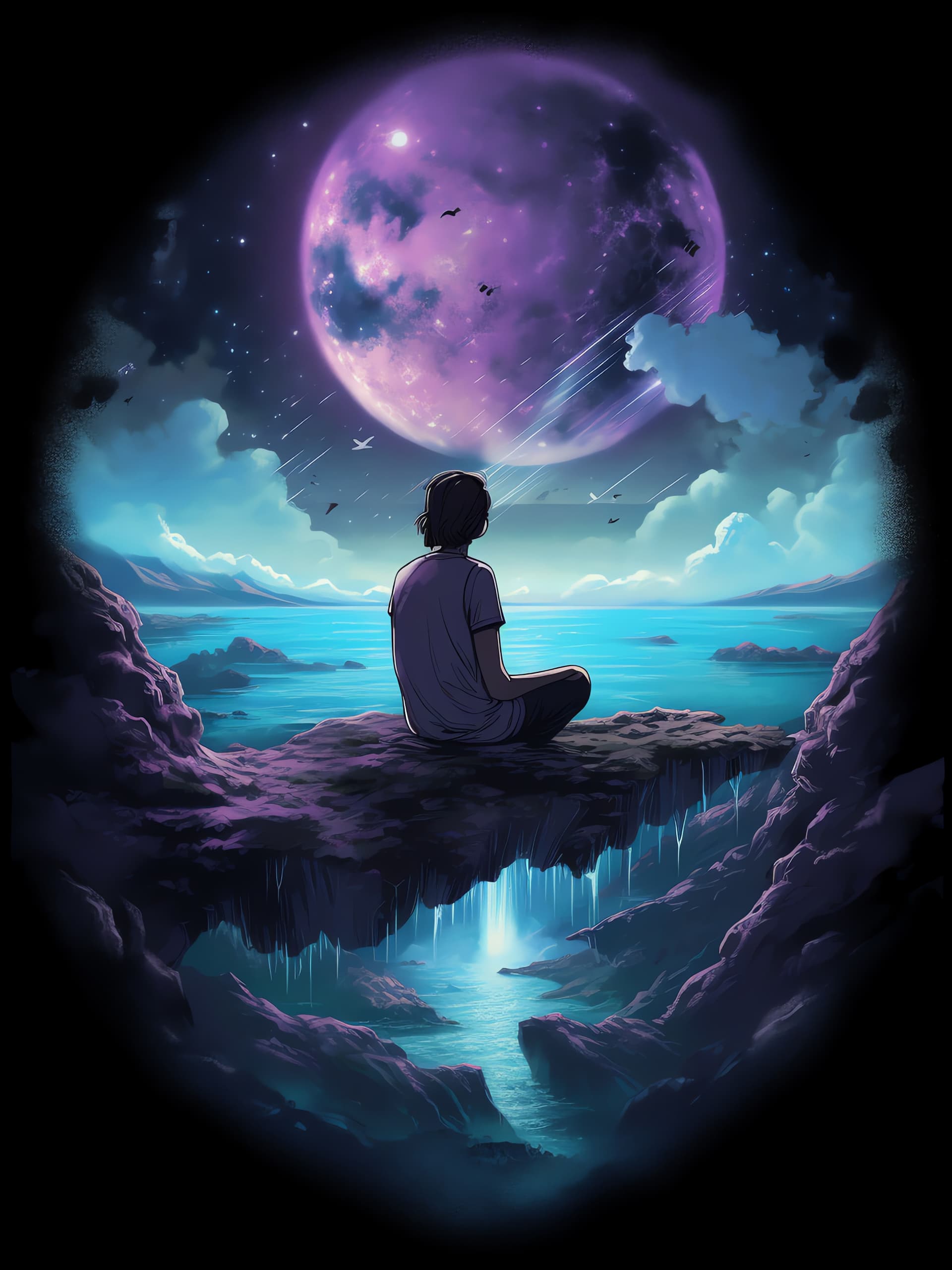 Lunar Contemplation Scene - Pro phone wallpaper