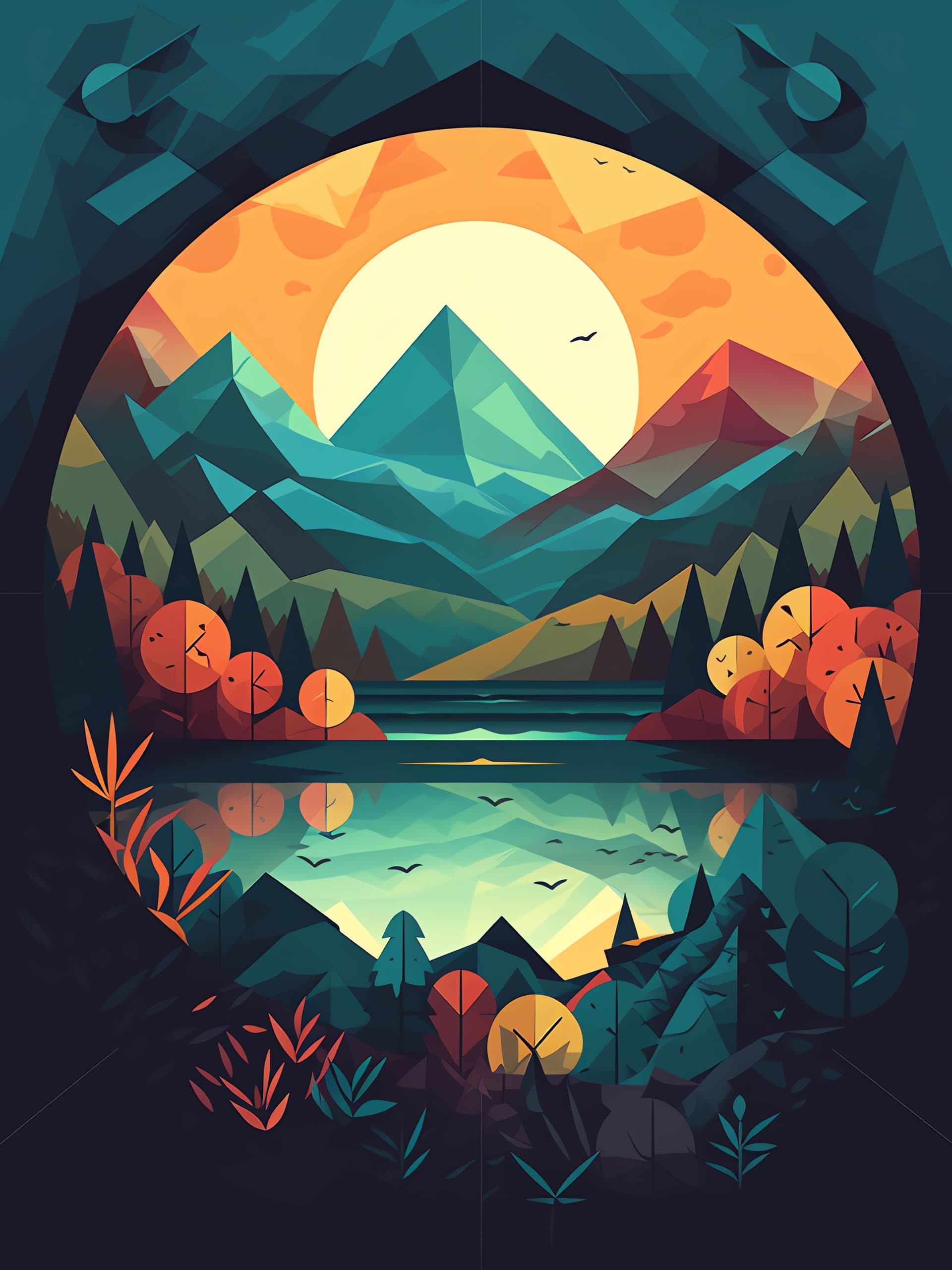 Geometric Mountain Lake - Pro phone wallpaper