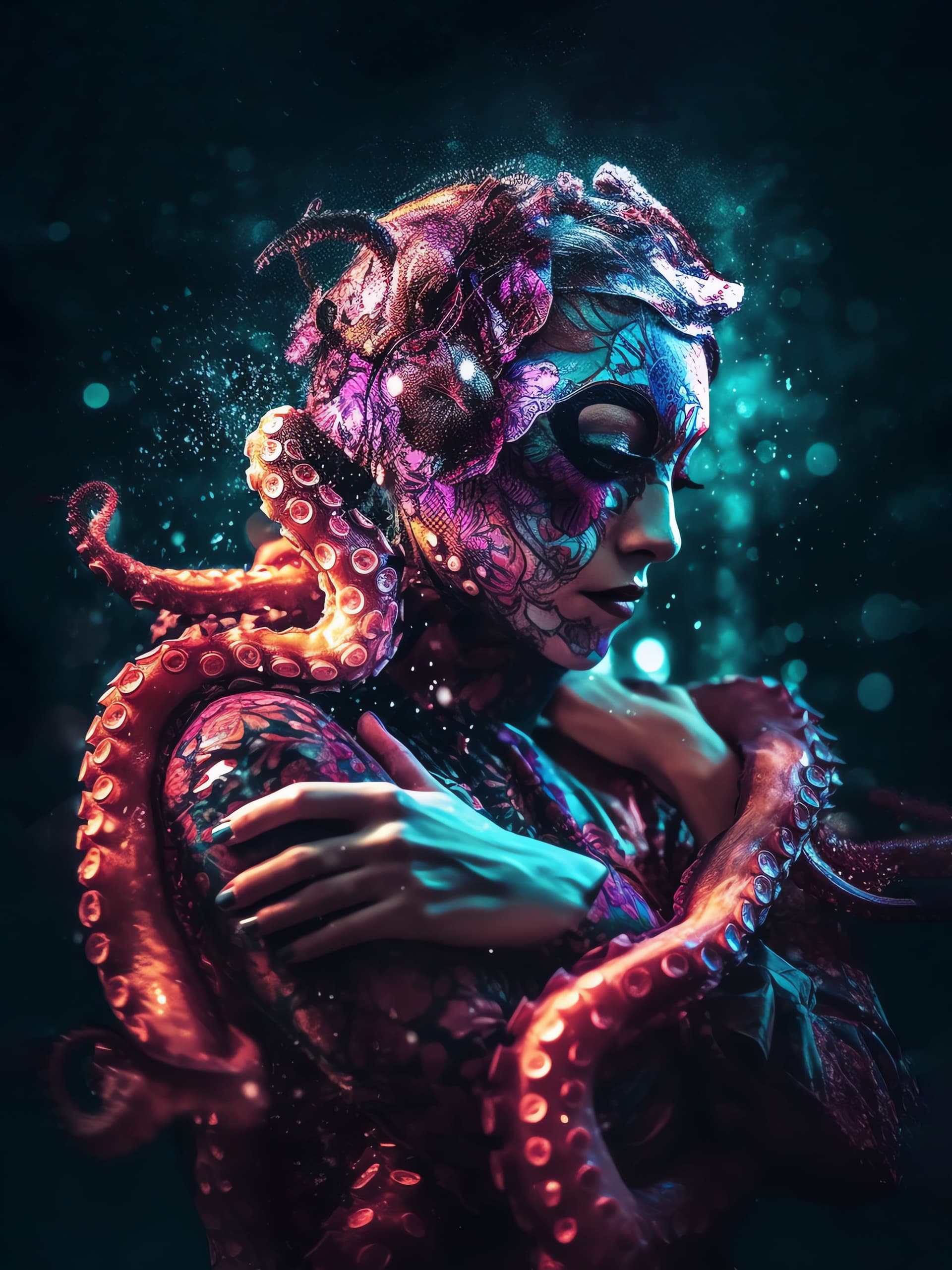 Octopus Woman Portrait - Pro phone wallpaper