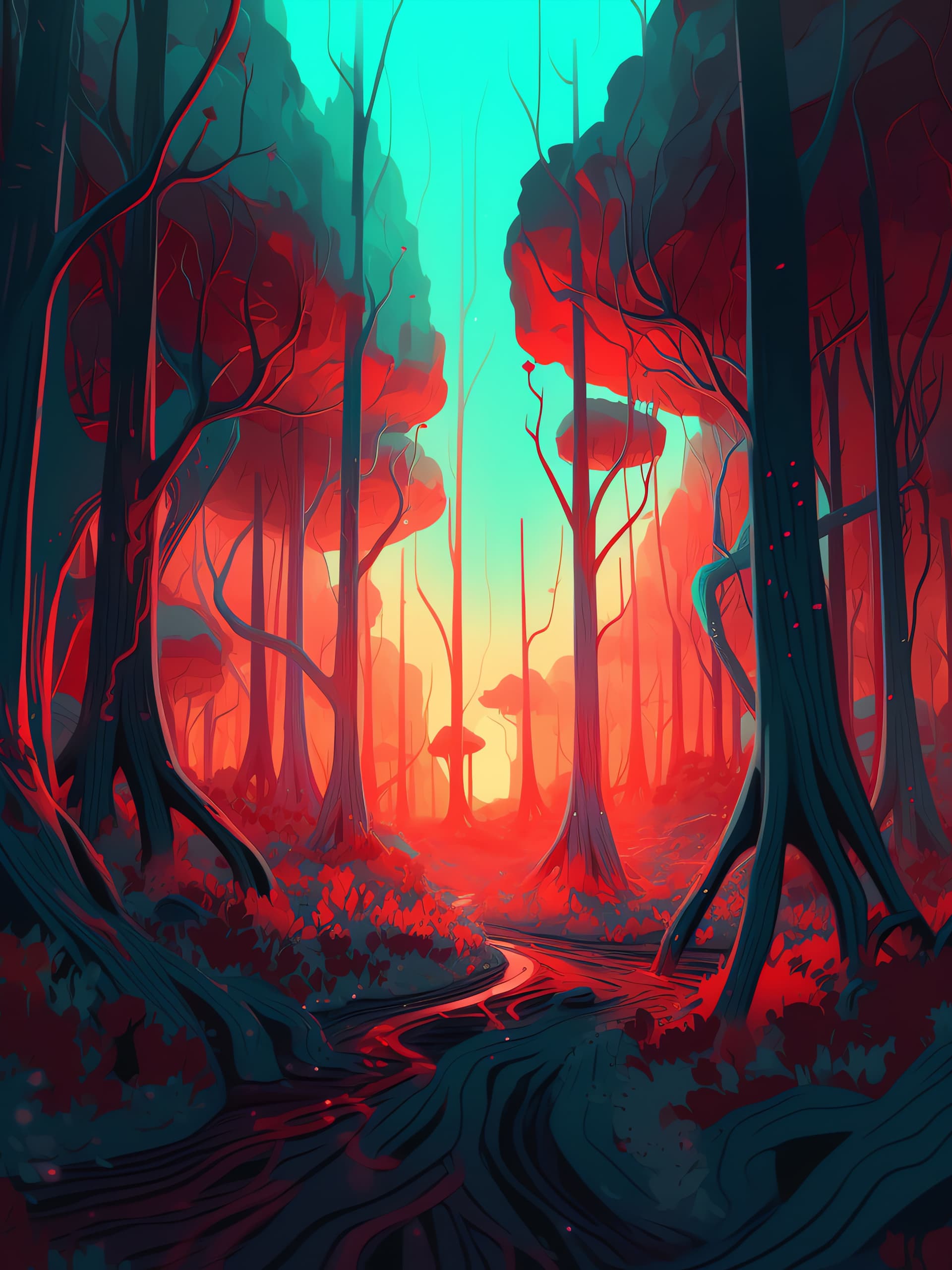 Crimson Forest Path - Pro phone wallpaper
