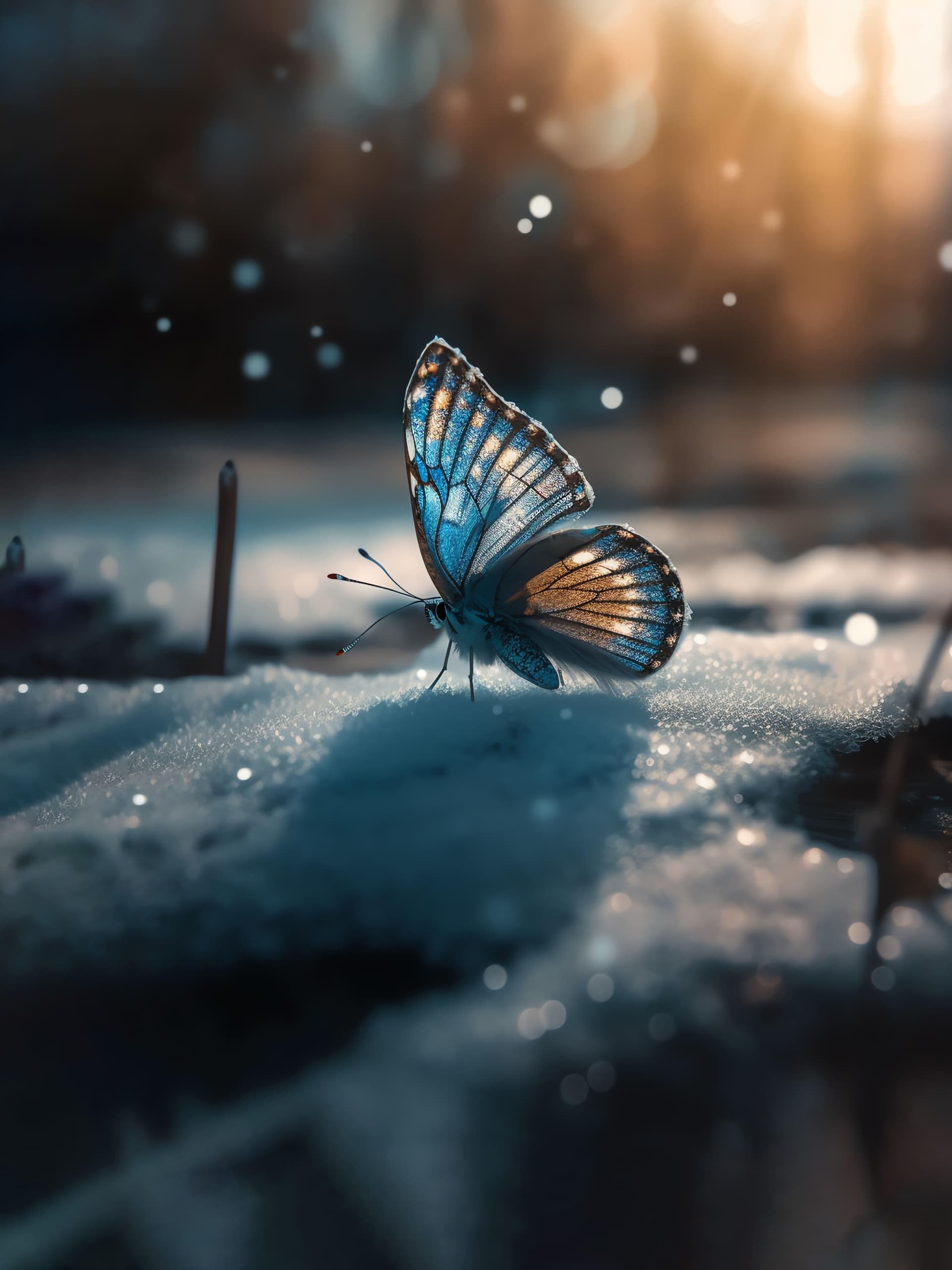 Butterfly Snow Scene - Pro phone wallpaper