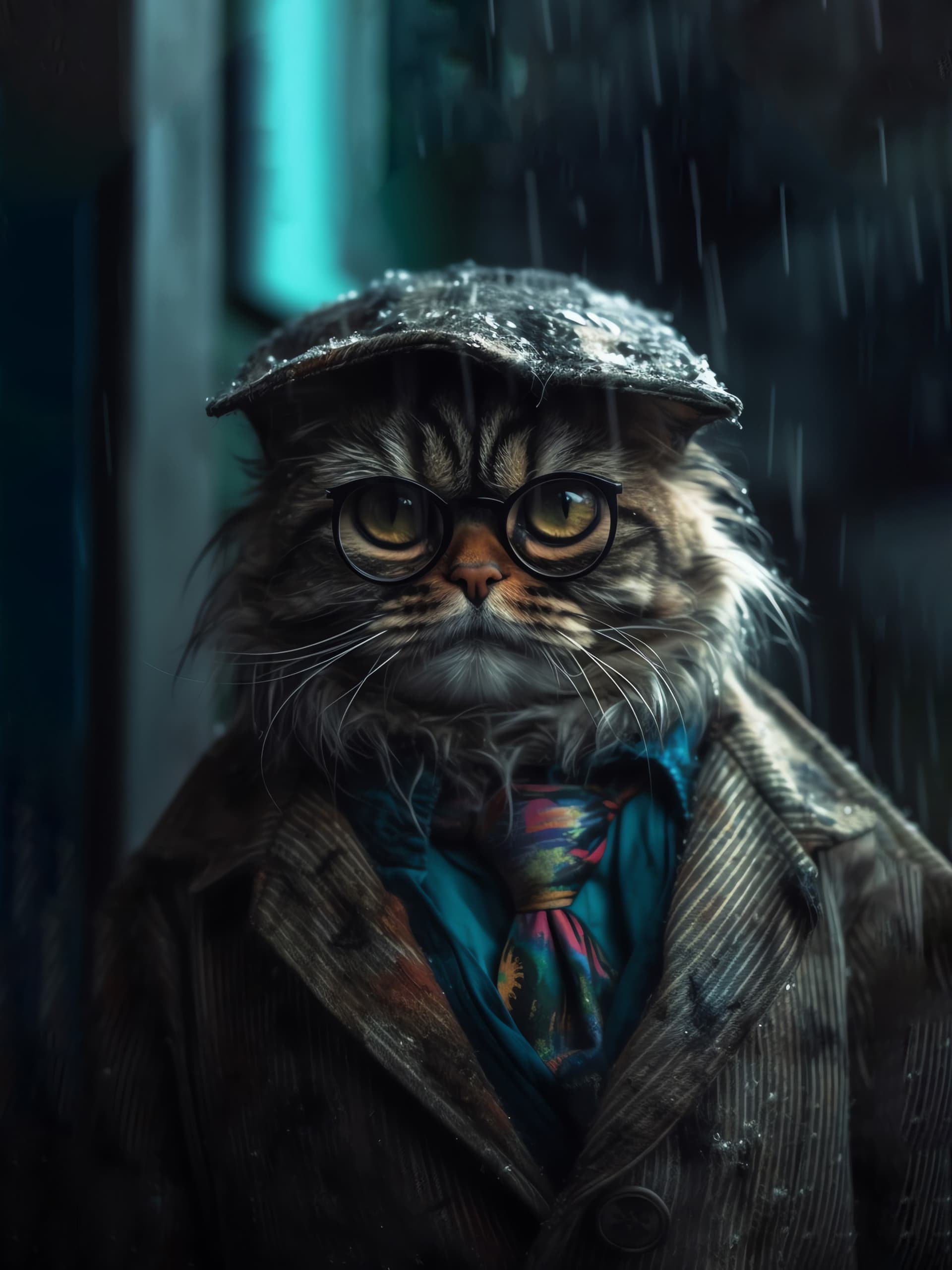Dapper Cat Rain - Pro phone wallpaper