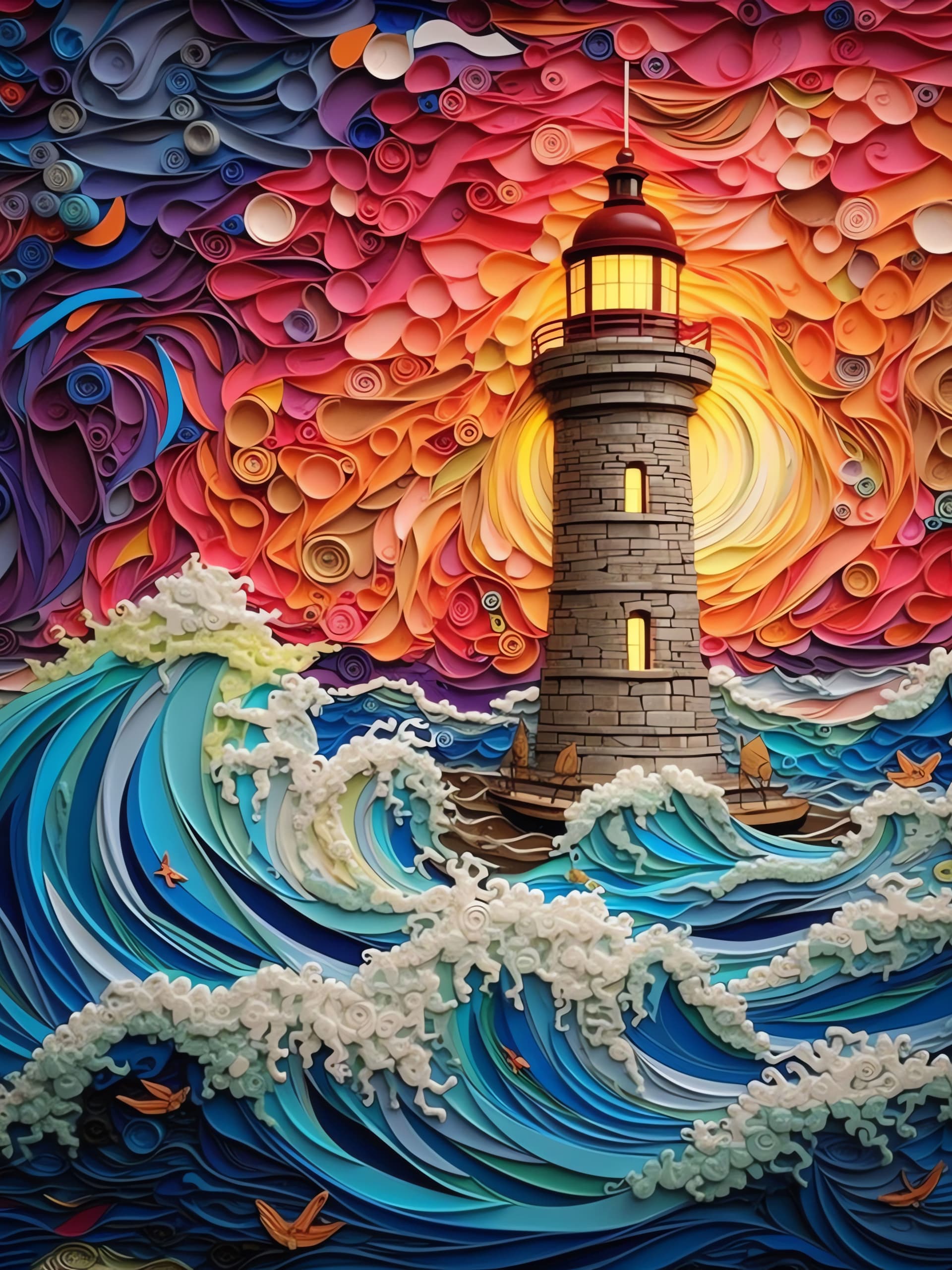 Colorful Lighthouse Waves - Pro phone wallpaper