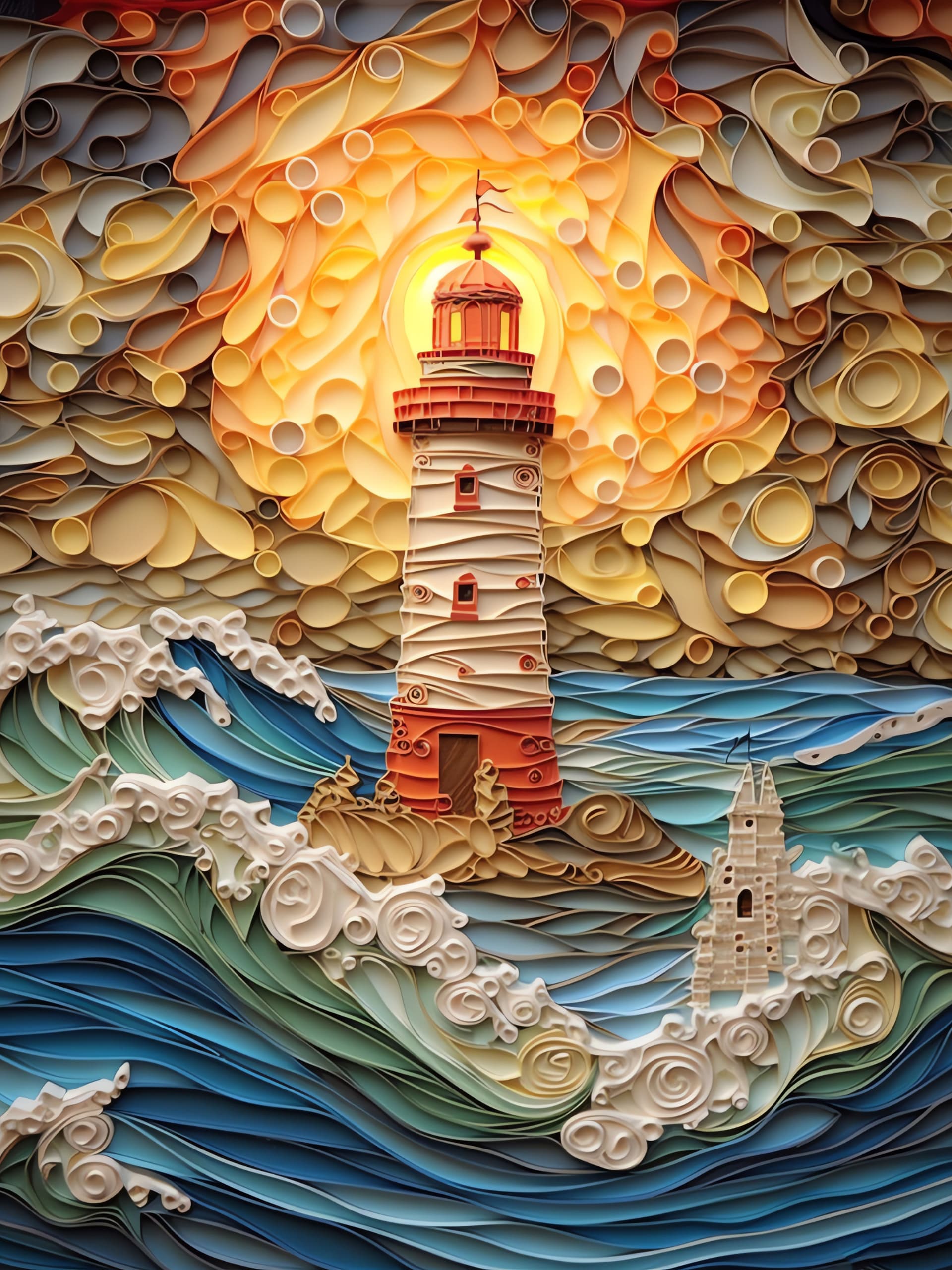 Quilled Lighthouse Scene - Pro phone wallpaper