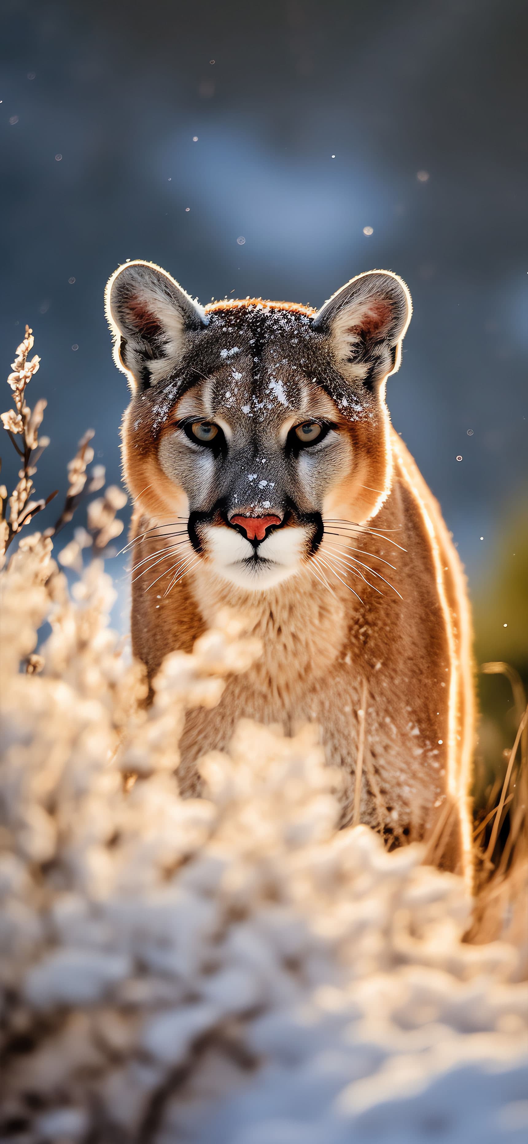 Snowy Cougar Stare - Pro phone wallpaper
