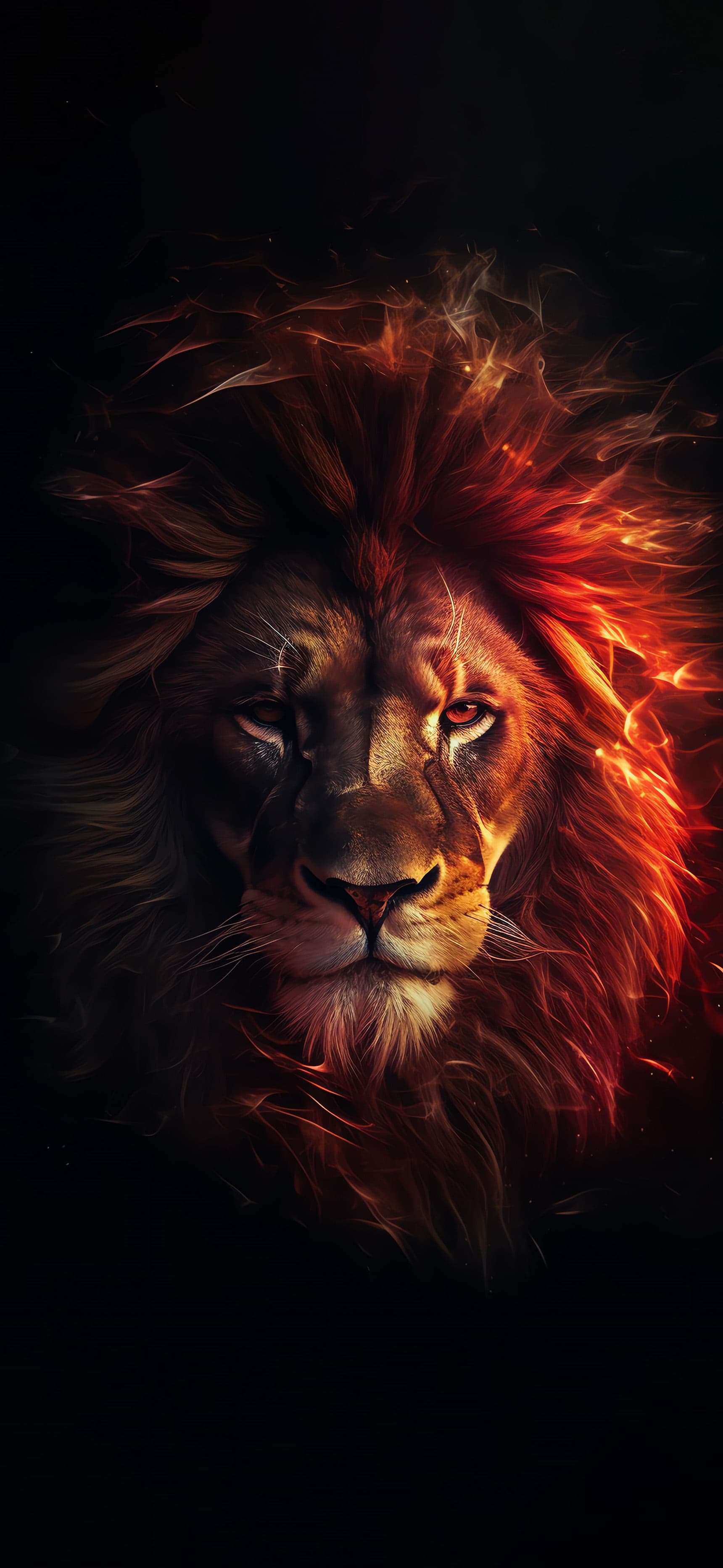 Fiery Lion Portrait - Pro phone wallpaper