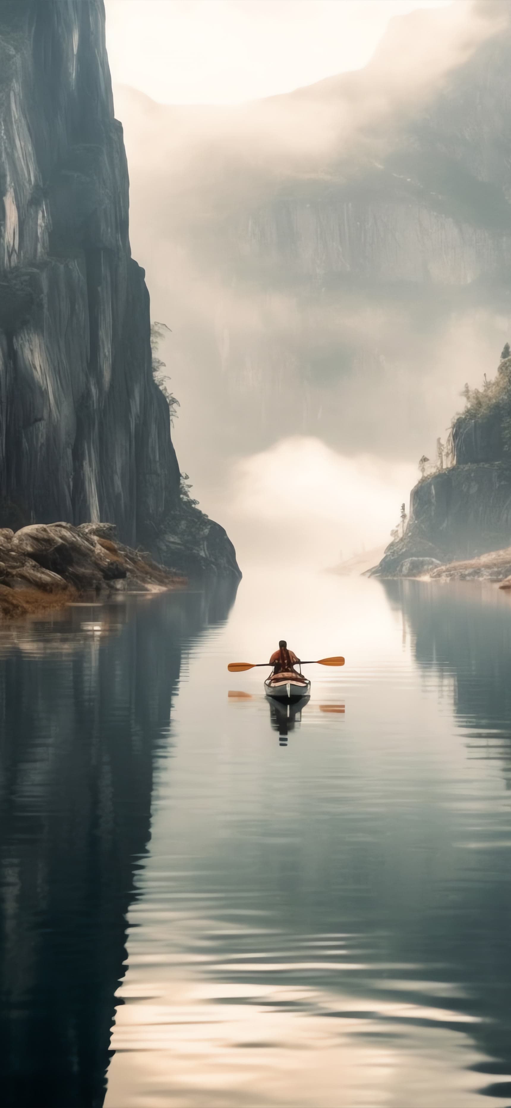 Misty Lake Kayak - Pro phone wallpaper