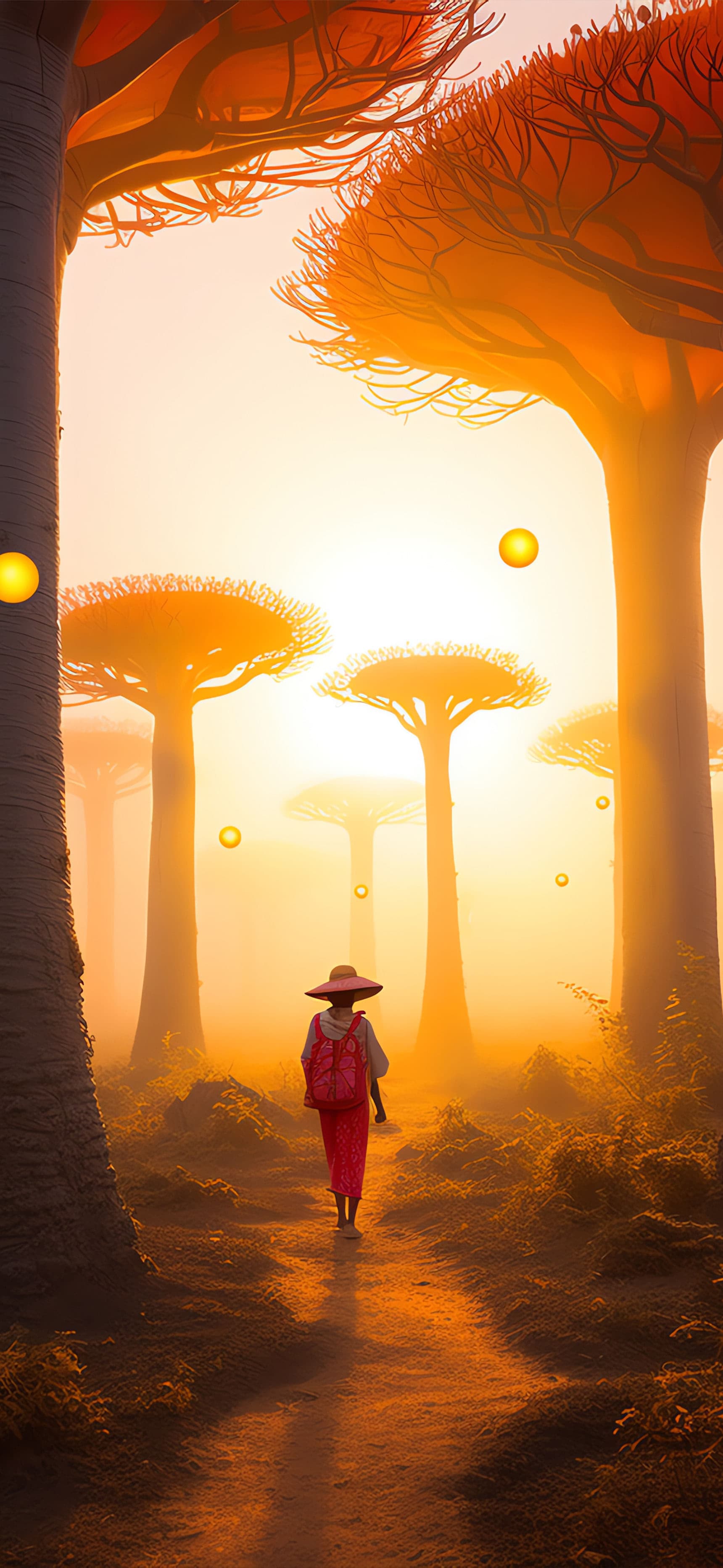 Baobab Sunset Walk - Pro phone wallpaper