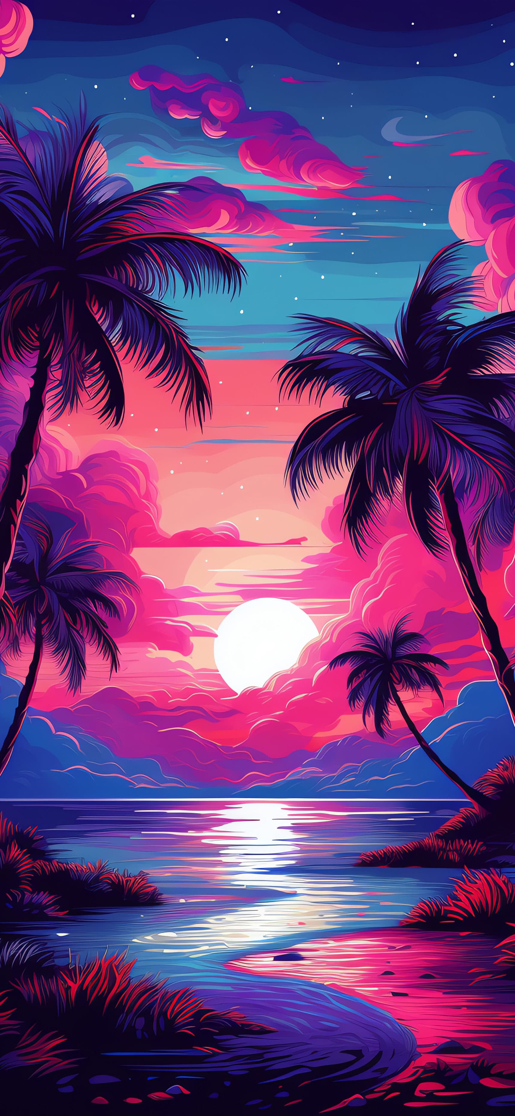 Tropical Sunset Palms - Pro phone wallpaper