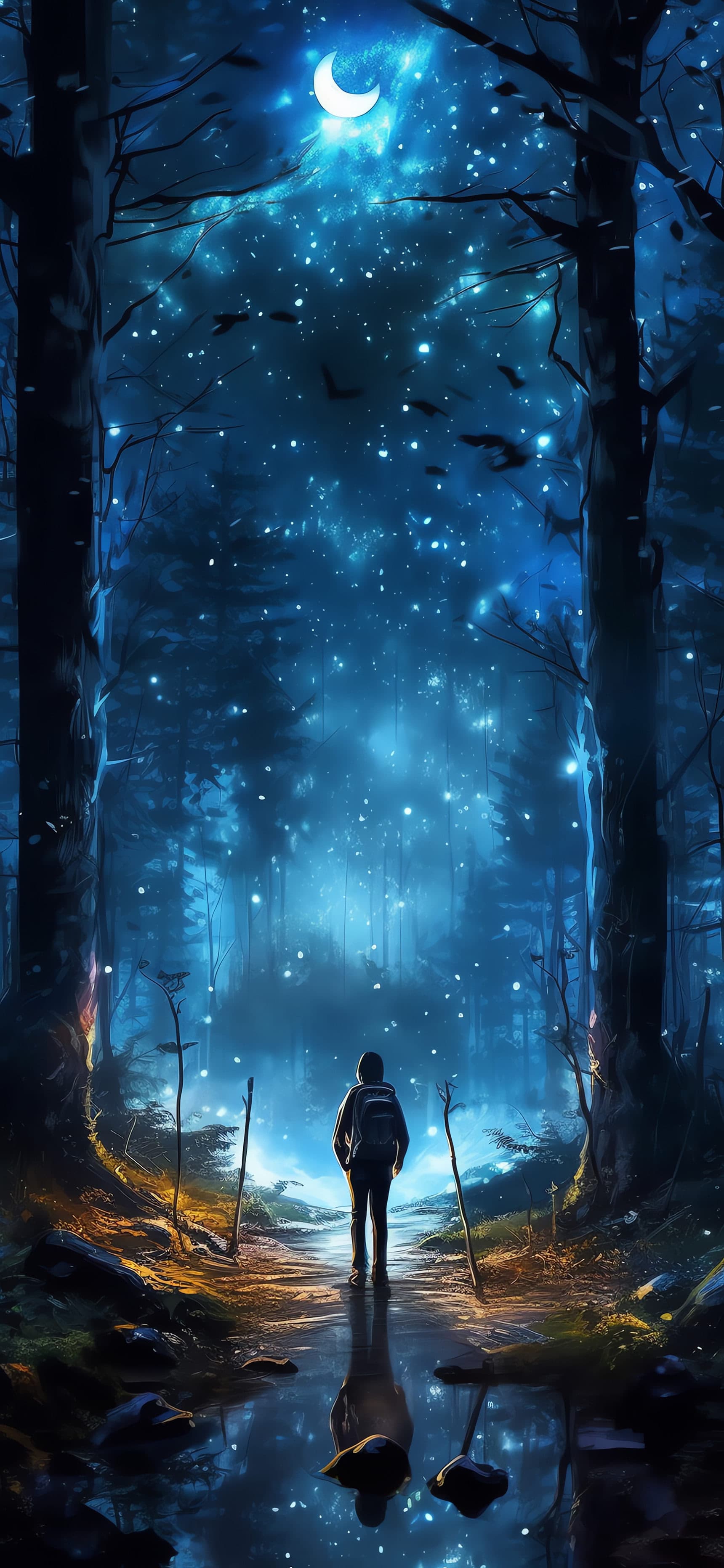 Moonlit Forest Wanderer - Pro phone wallpaper