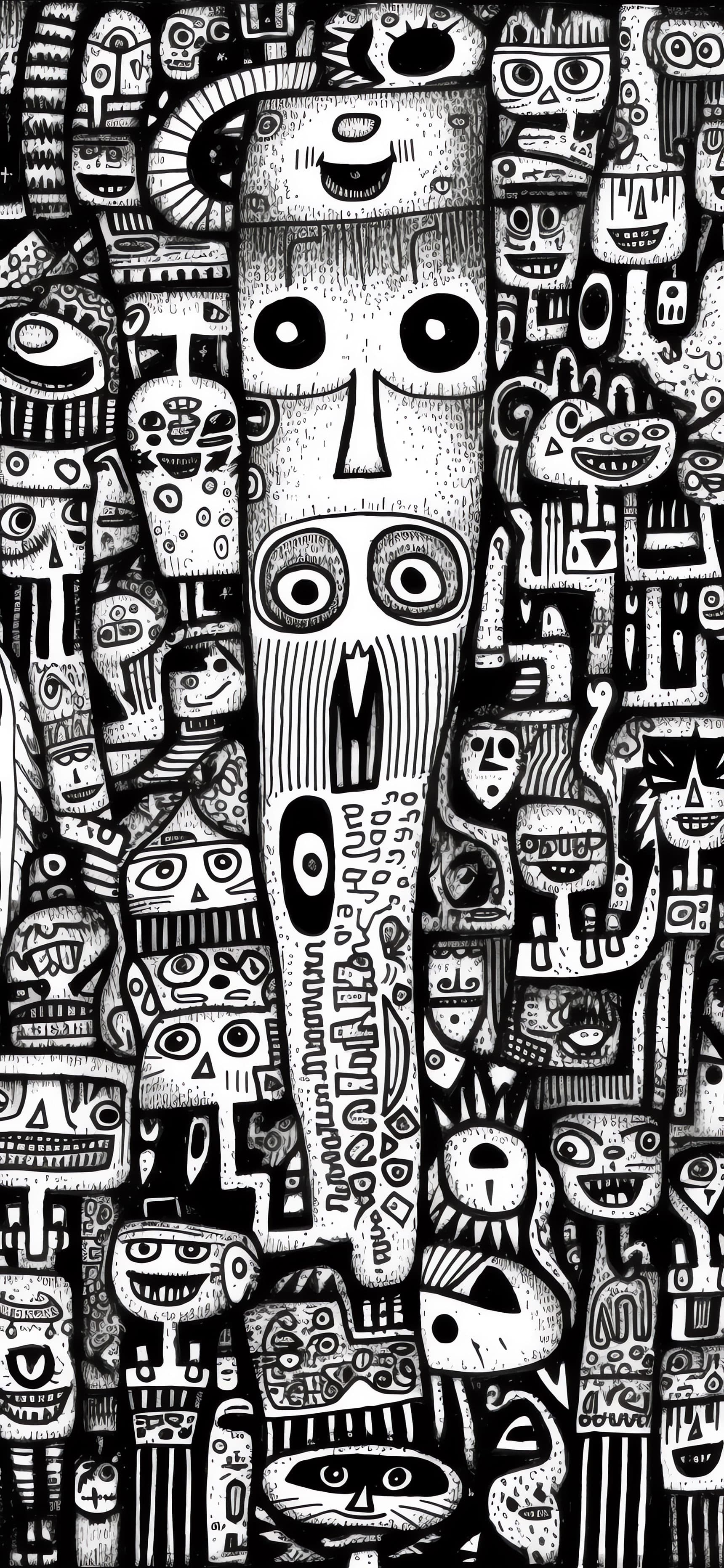 Monochrome Doodle Chaos - Pro phone wallpaper