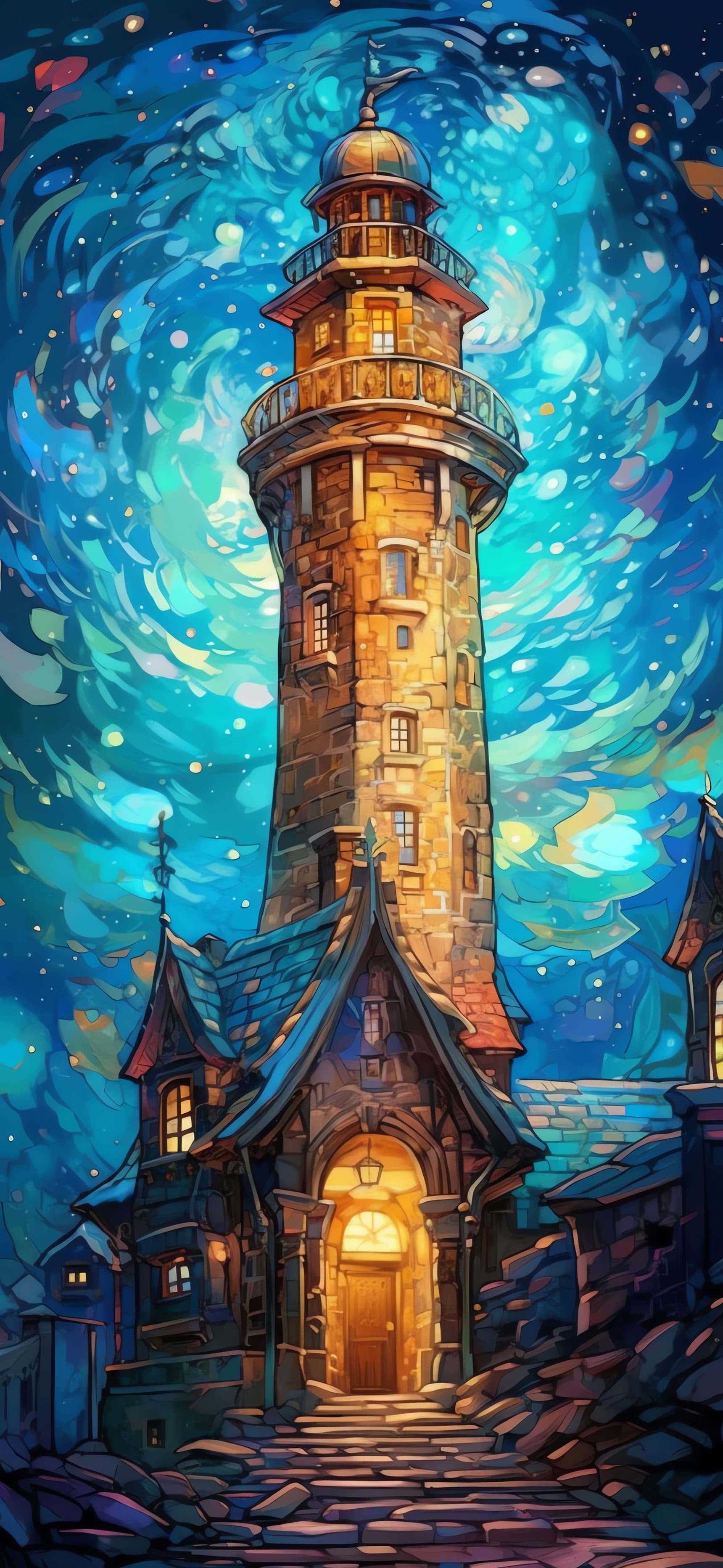 Lighthouse Starry Night - Pro phone wallpaper