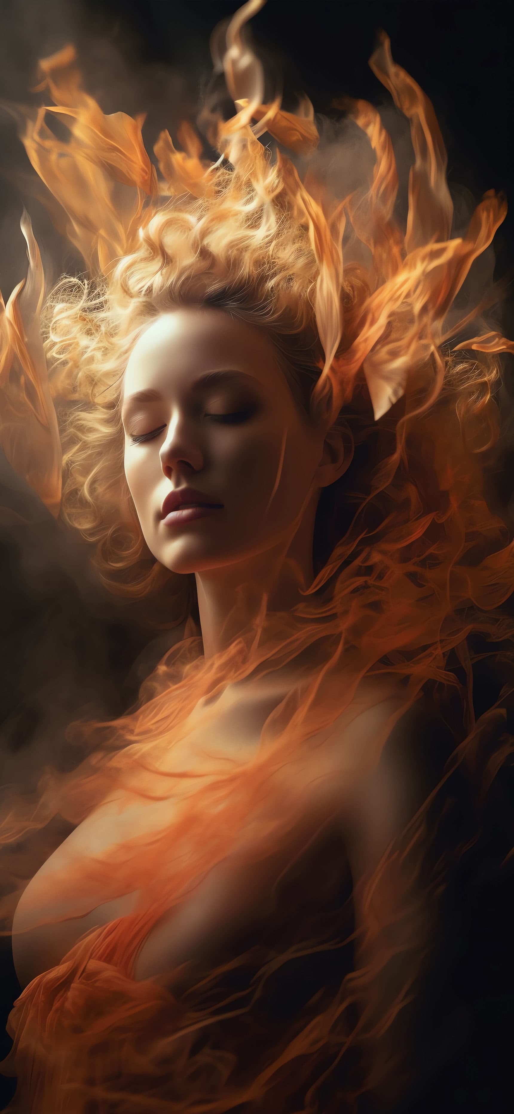 Ethereal Fire Woman - Pro phone wallpaper