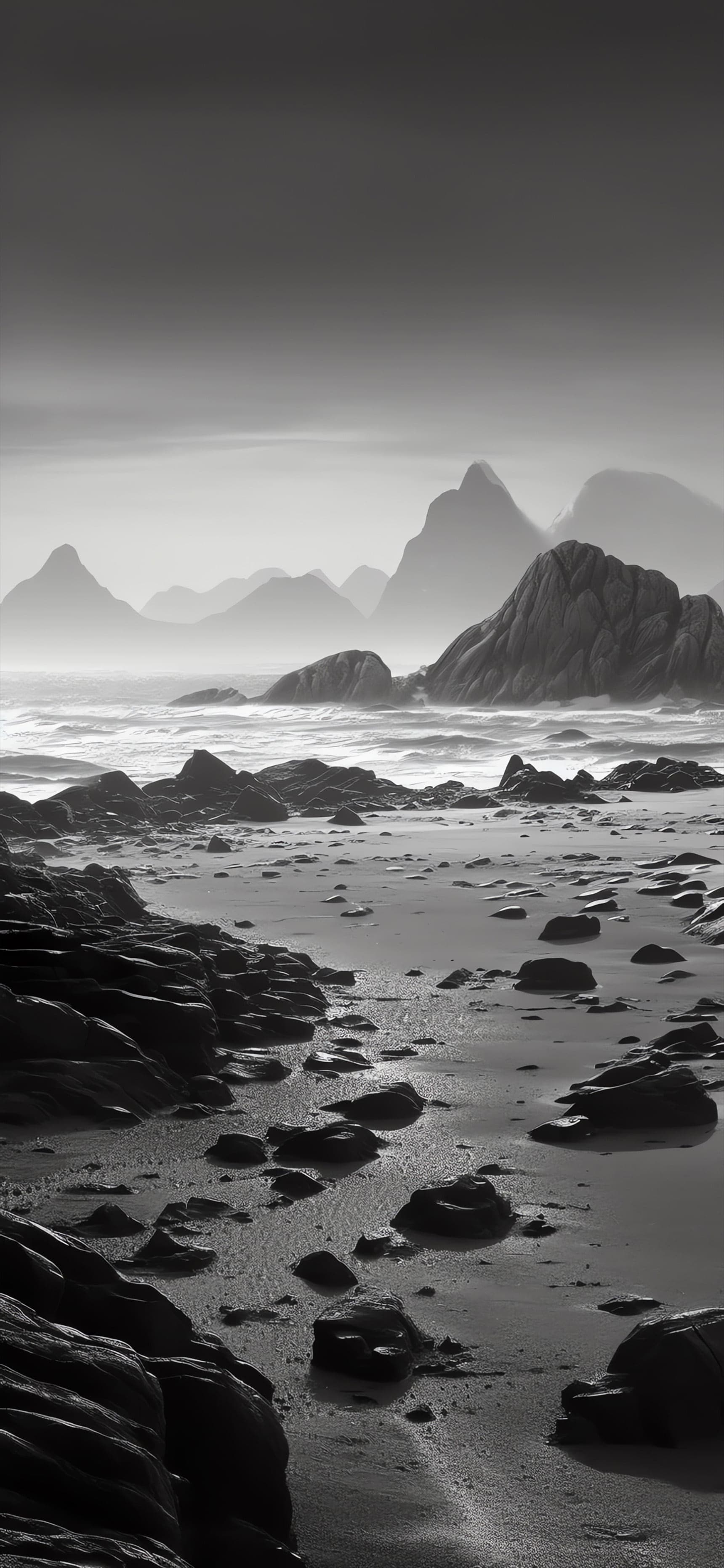 Monochrome Coastal Rocks - Pro phone wallpaper