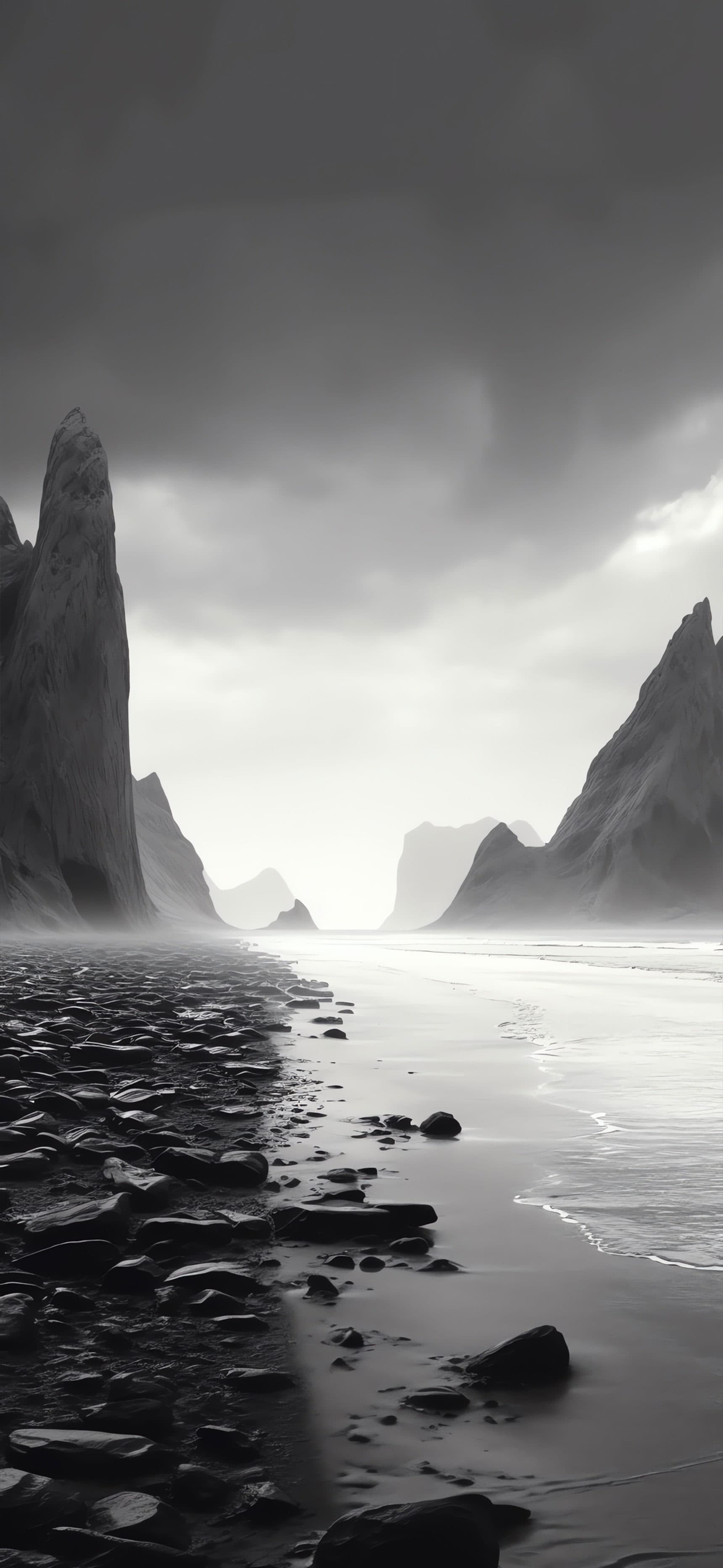 Monochrome Shoreline - Pro phone wallpaper