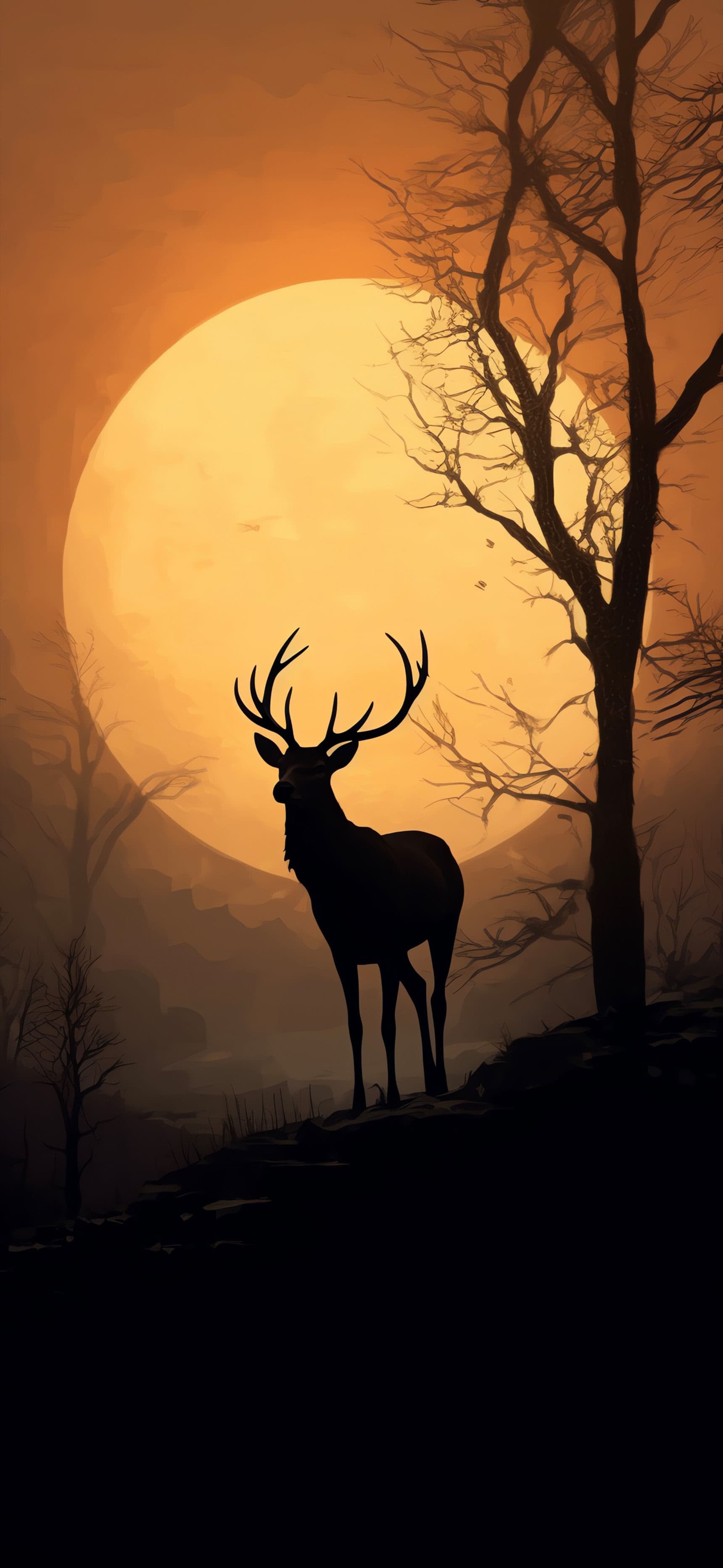 Stag Silhouette Moon - Pro phone wallpaper