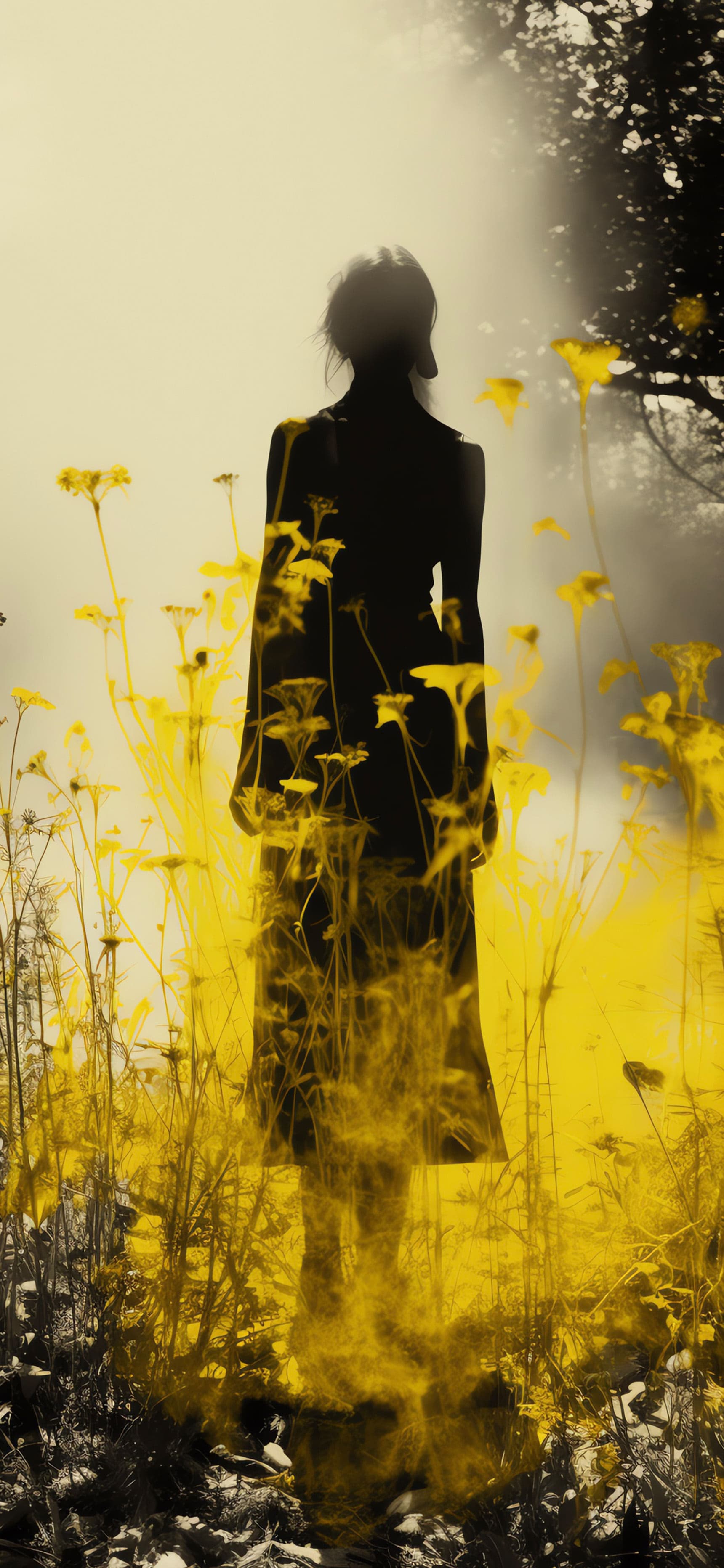 Yellow Field Silhouette - Pro phone wallpaper