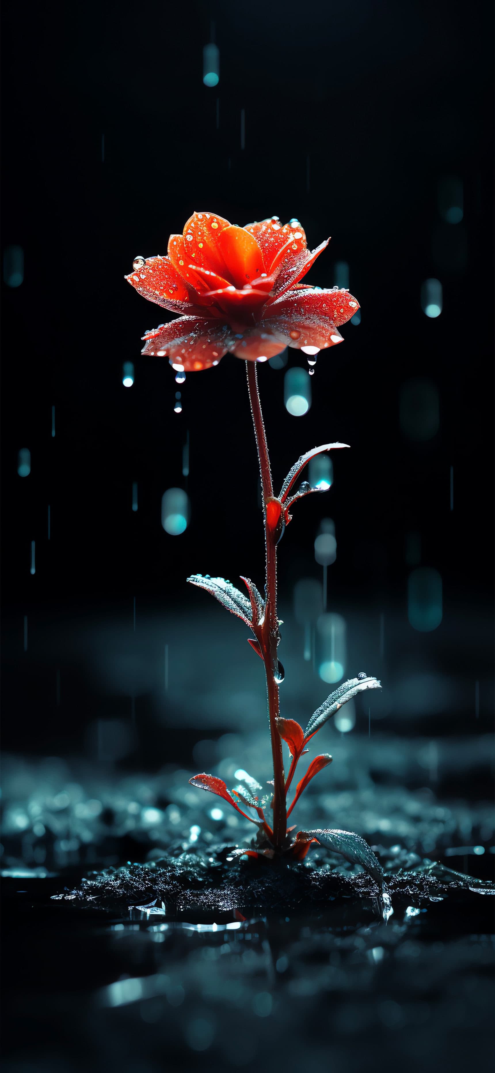 Rainy Red Bloom - Pro phone wallpaper