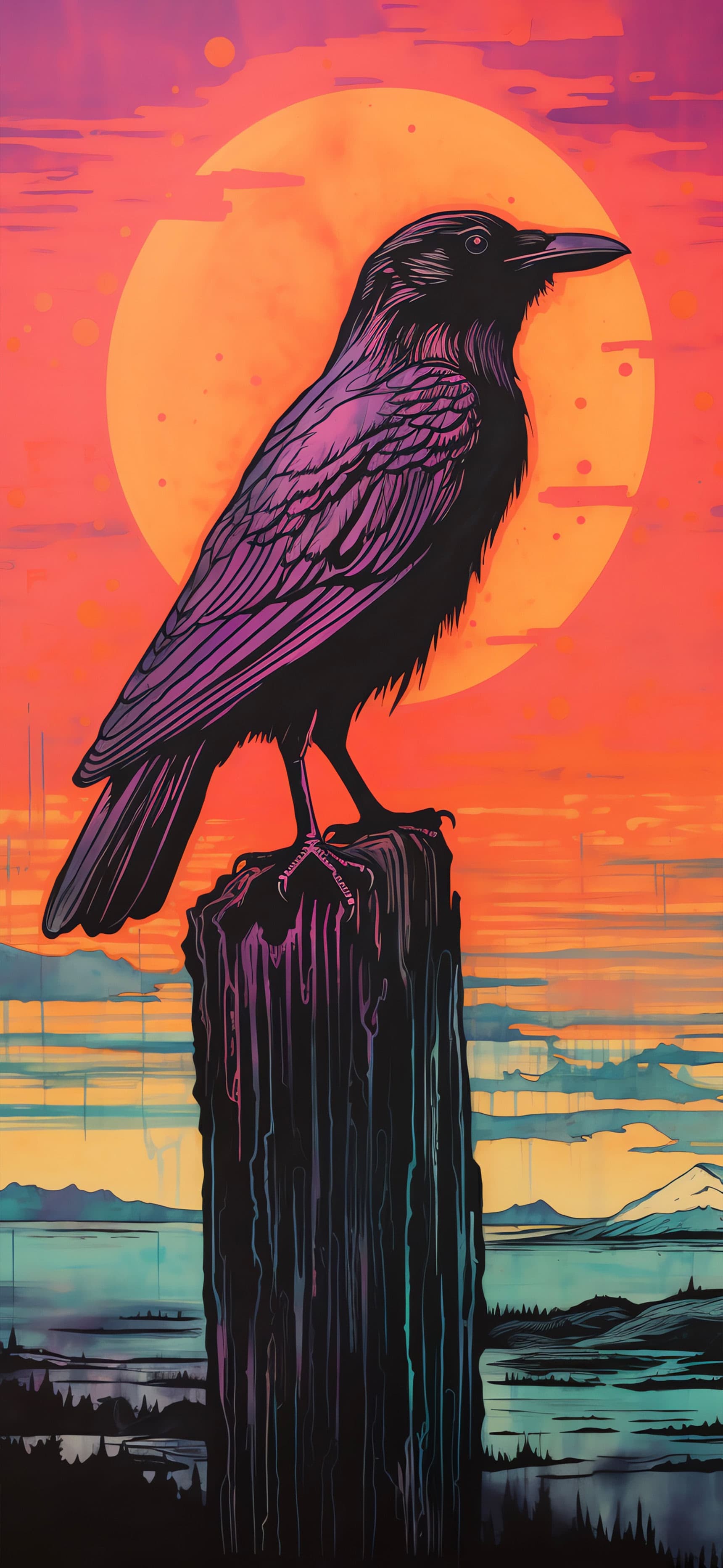 Sunset Raven Perch - Pro phone wallpaper