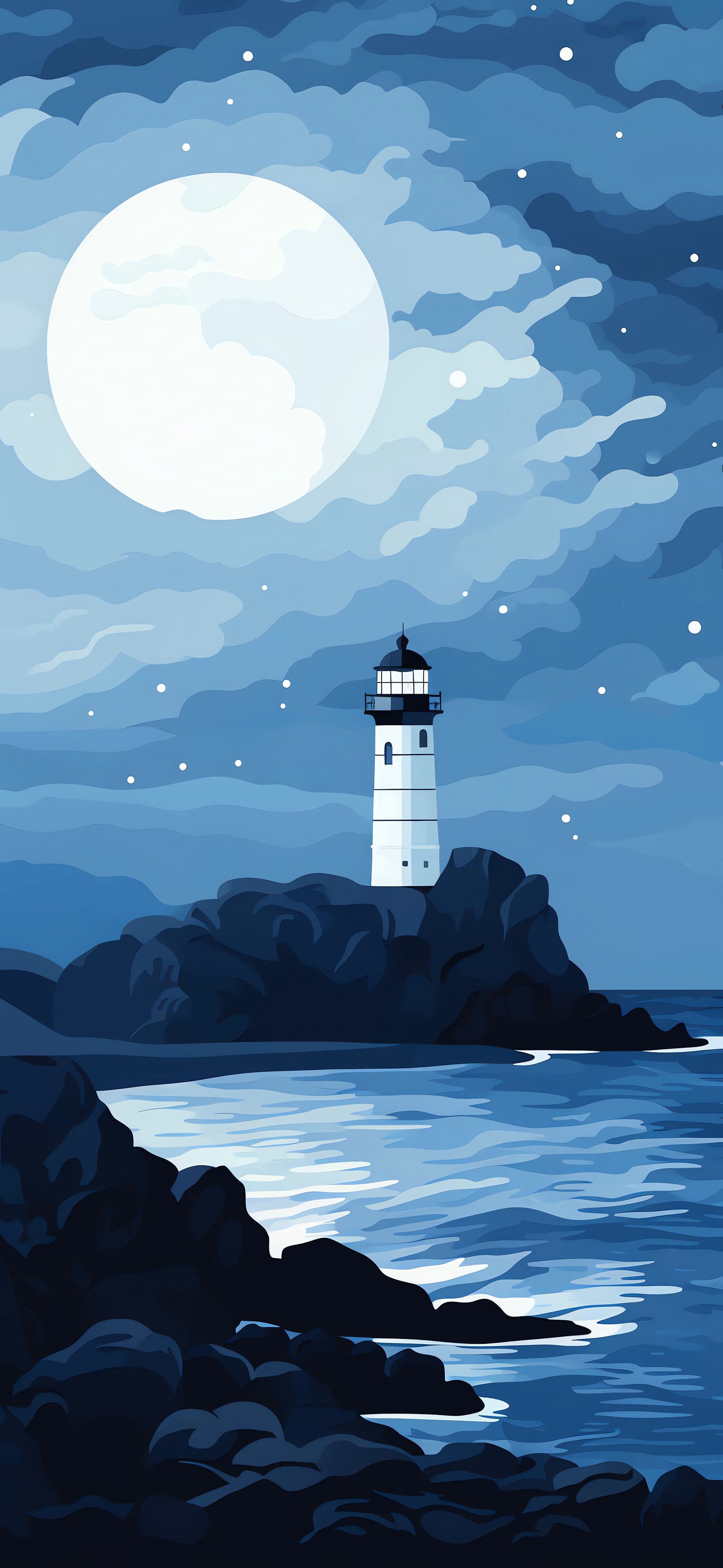 Moonlit Coastal Beacon - Pro phone wallpaper