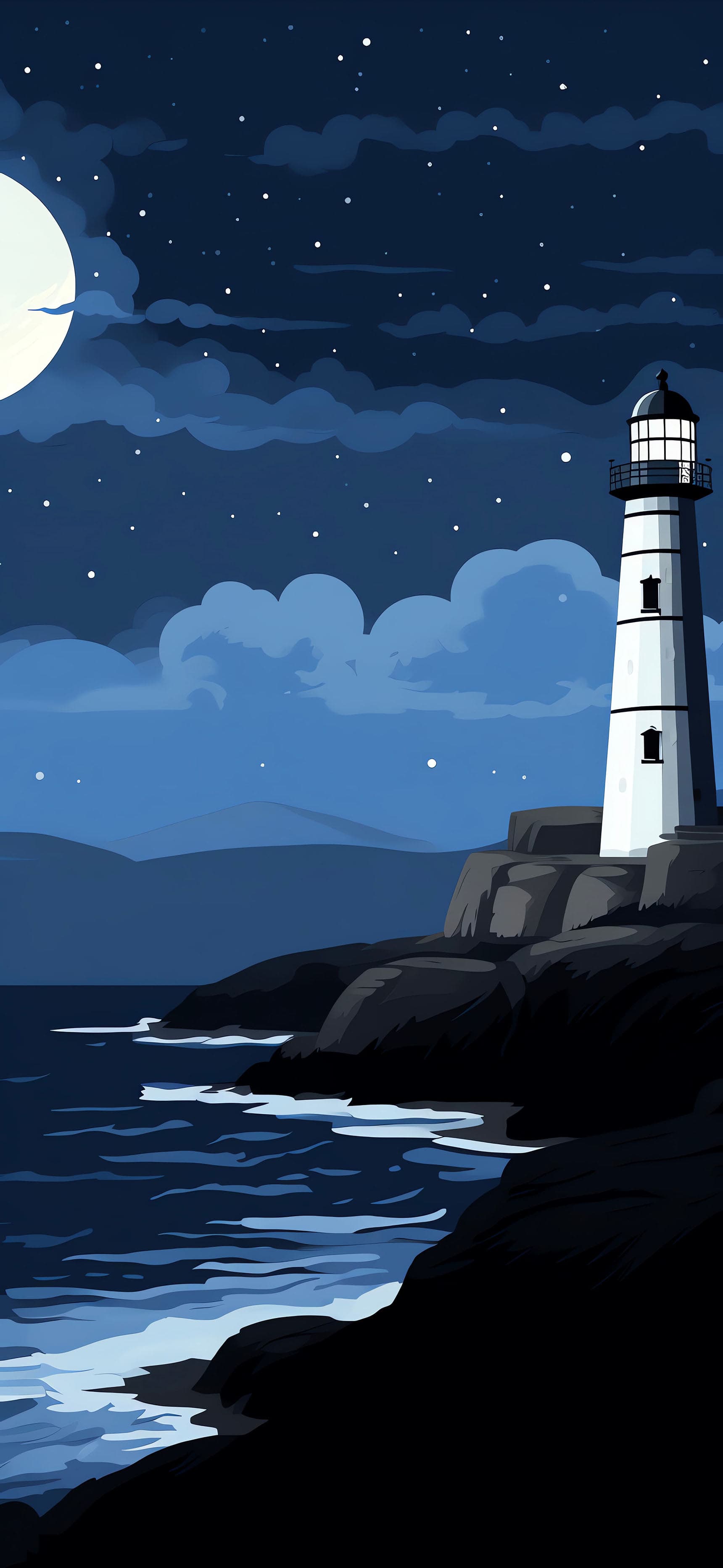 Coastal Night Beacon - Pro phone wallpaper